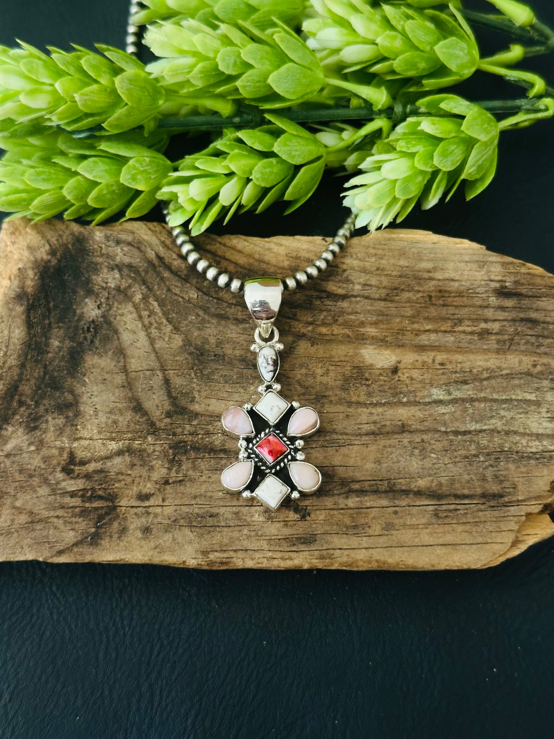 Southwest Handmade Multi Stone & Sterling Silver Cluster Pendant