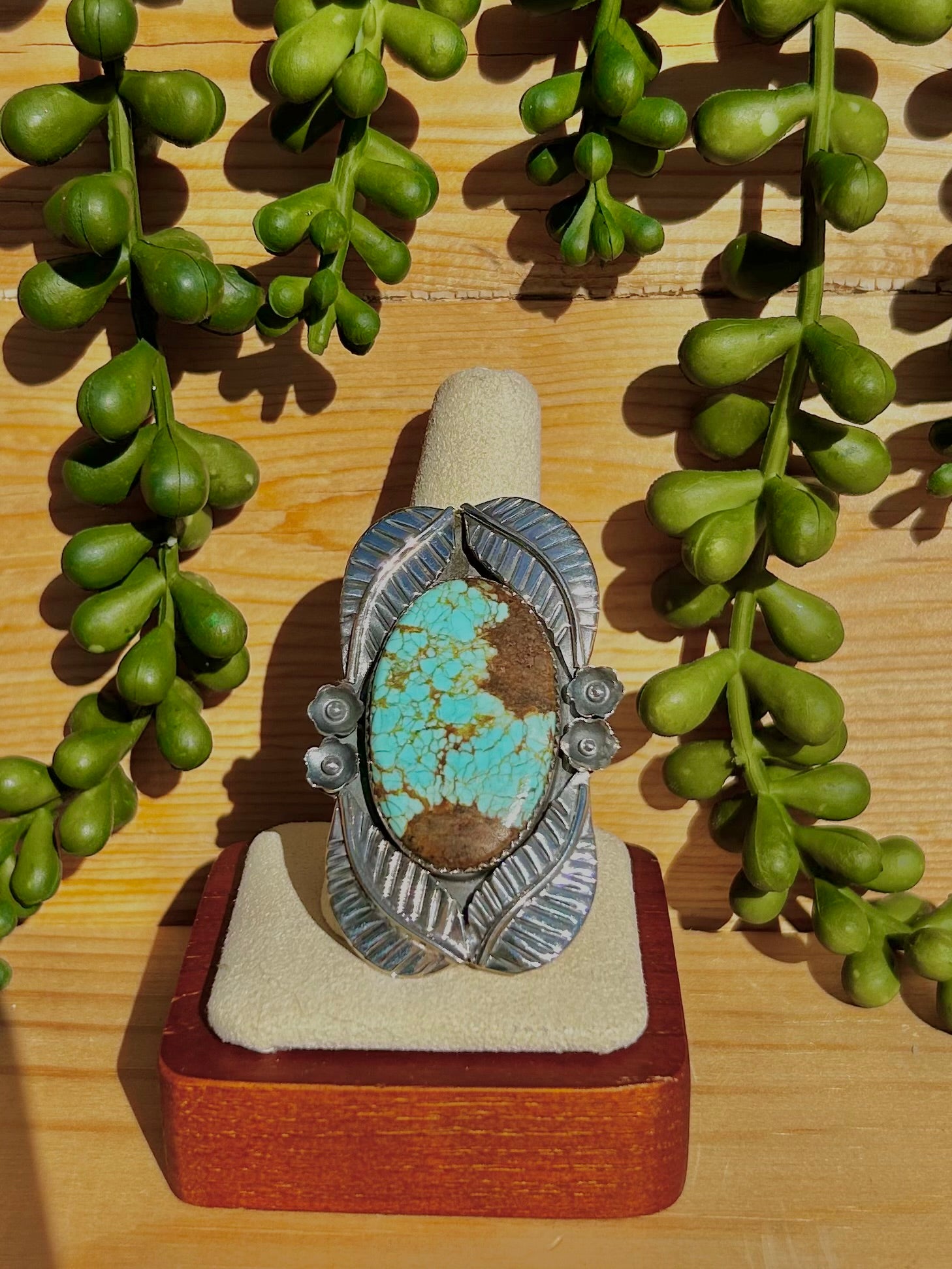 Southwest Number 8 Turquoise & Sterling Silver Adjustable Ring