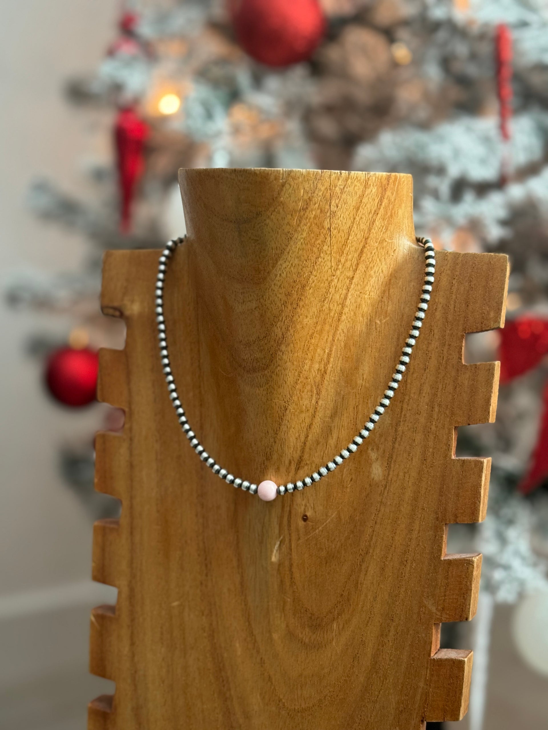 Navajo Strung Pink Conch & Sterling Silver Pearl Necklace