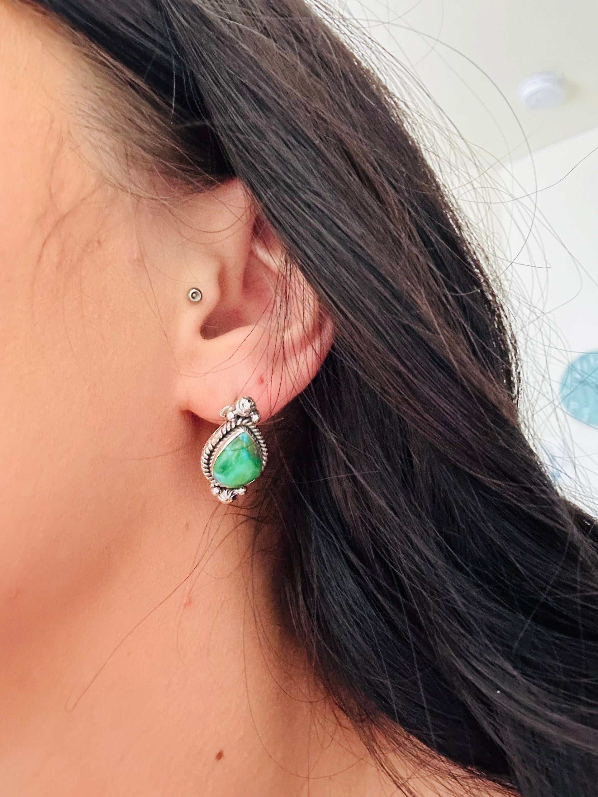 Southwest Handmade Sonoran Gold Turquoise & Sterling Silver Post Earrings