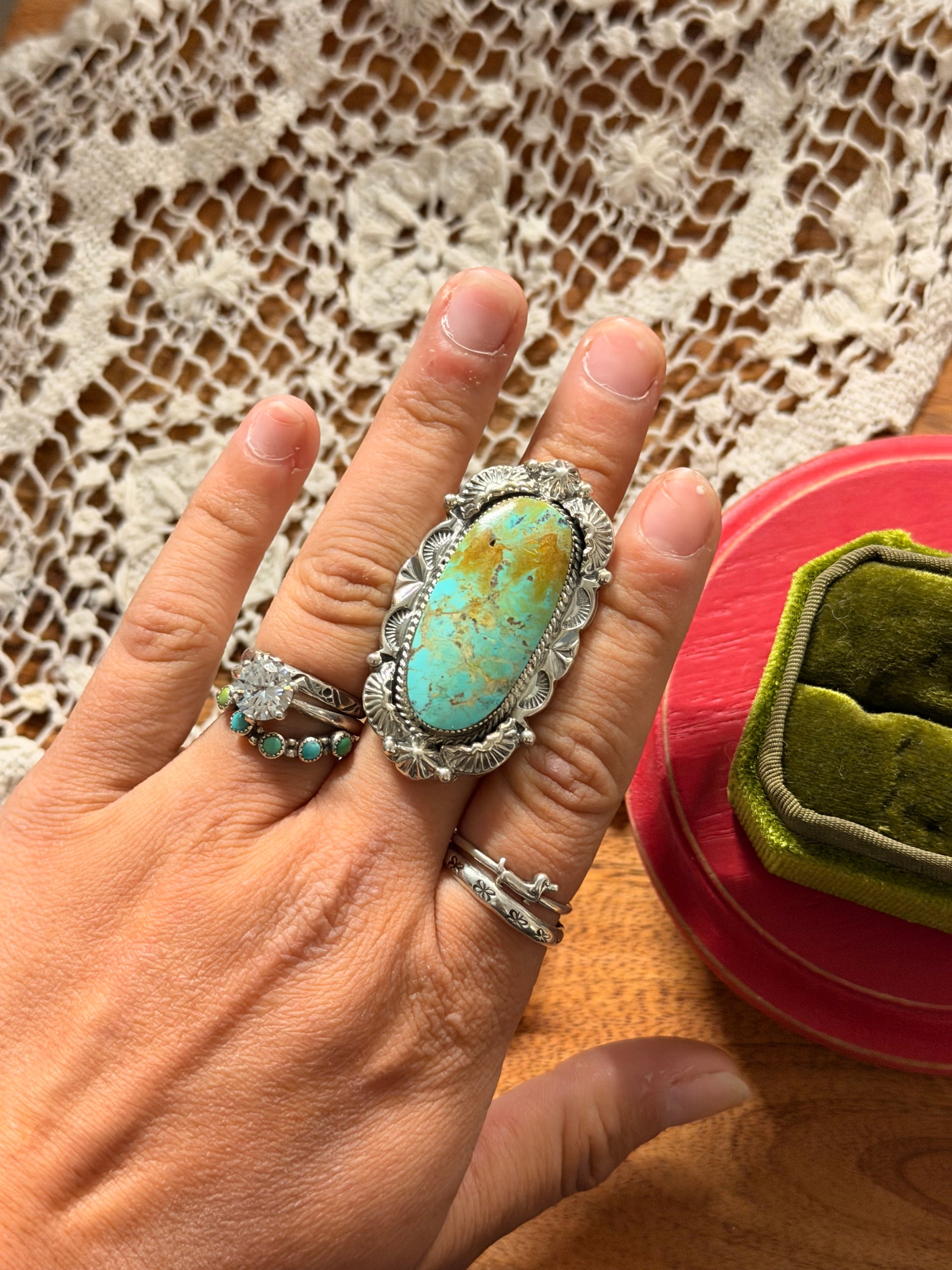 Emerson Degarito Kingman Turquoise & Sterling Silver Ring Size 8.5