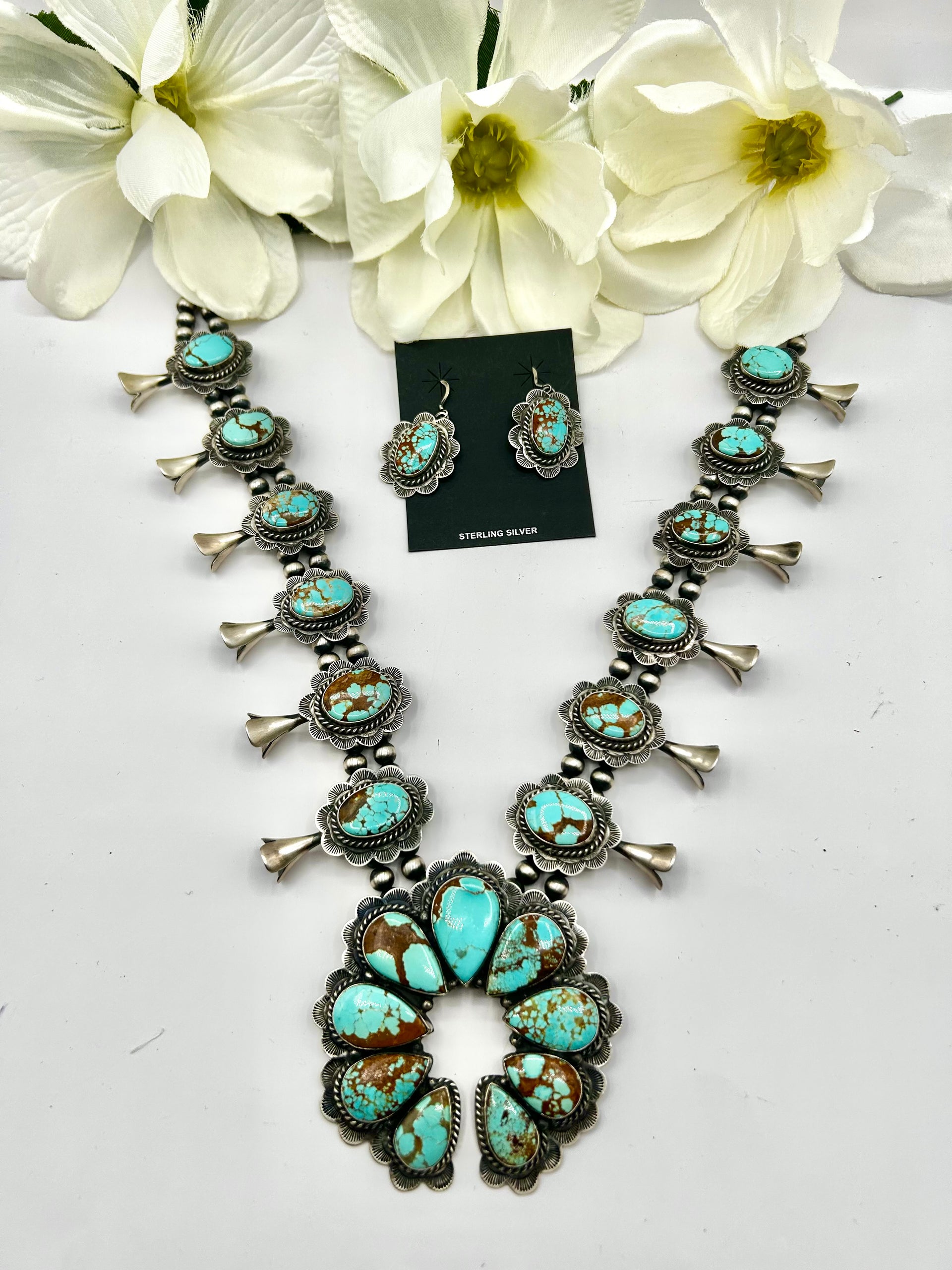 Kee Johnson #8 Turquoise & Sterling Silver Necklace Set