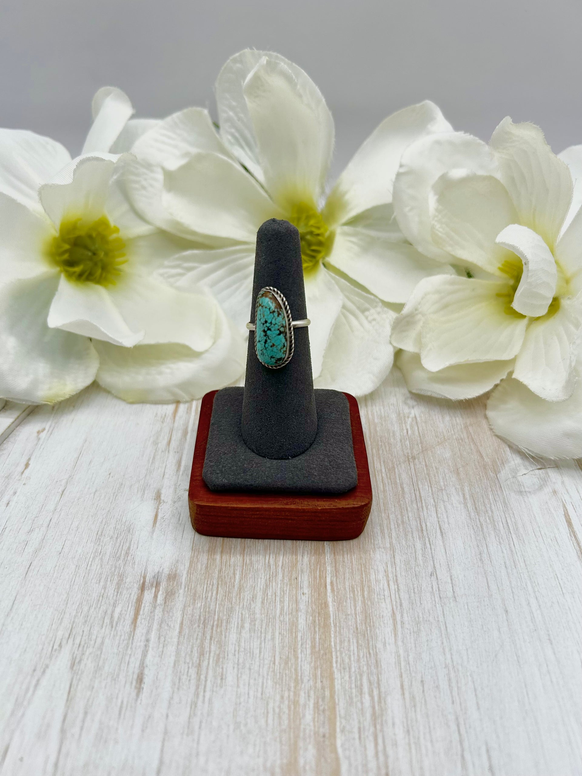 Navajo Made #8 Turquoise & Sterling Silver Ring Size 6.25
