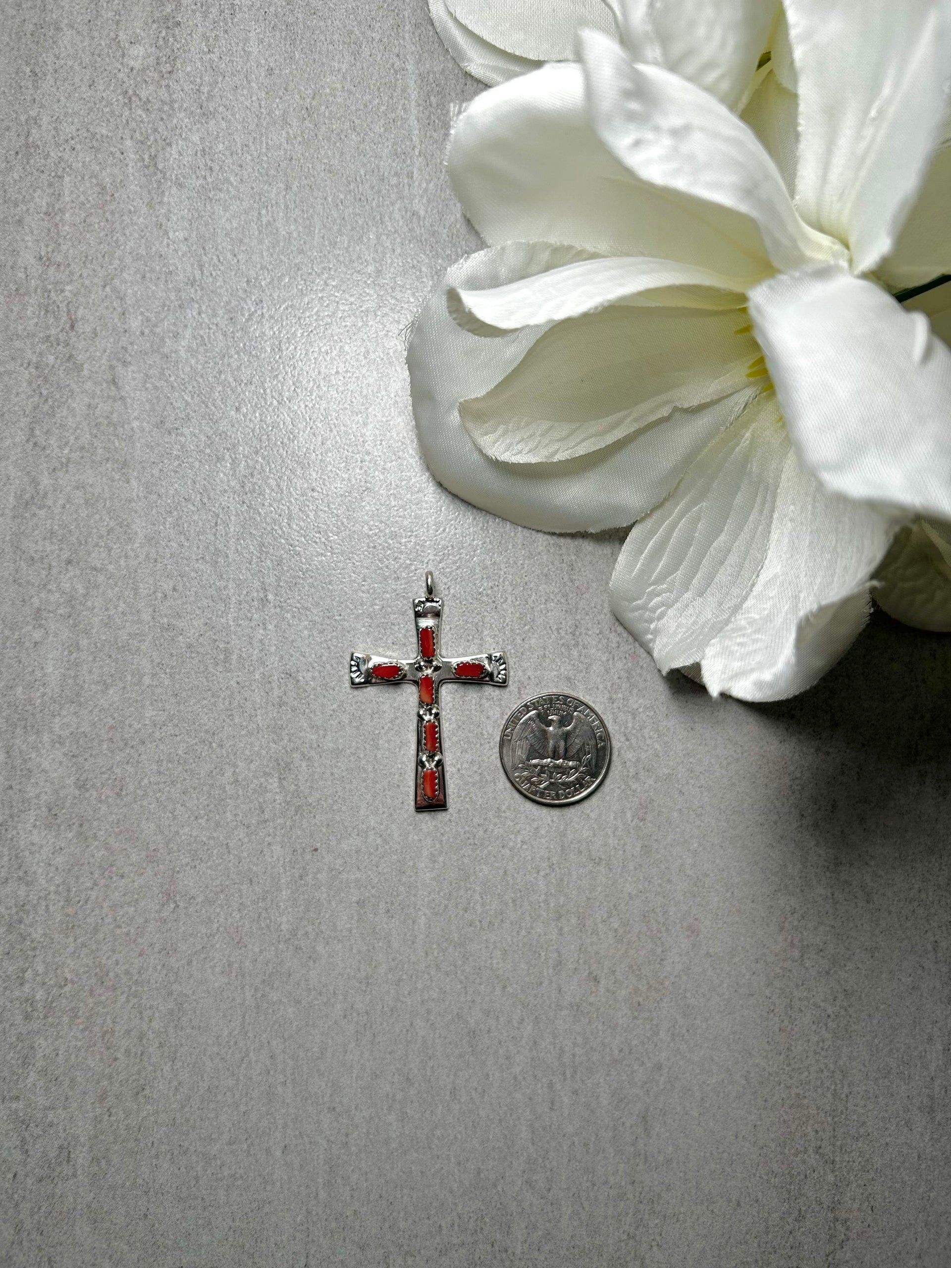 Zuni Made Red Coral & Sterling Silver Pendant
