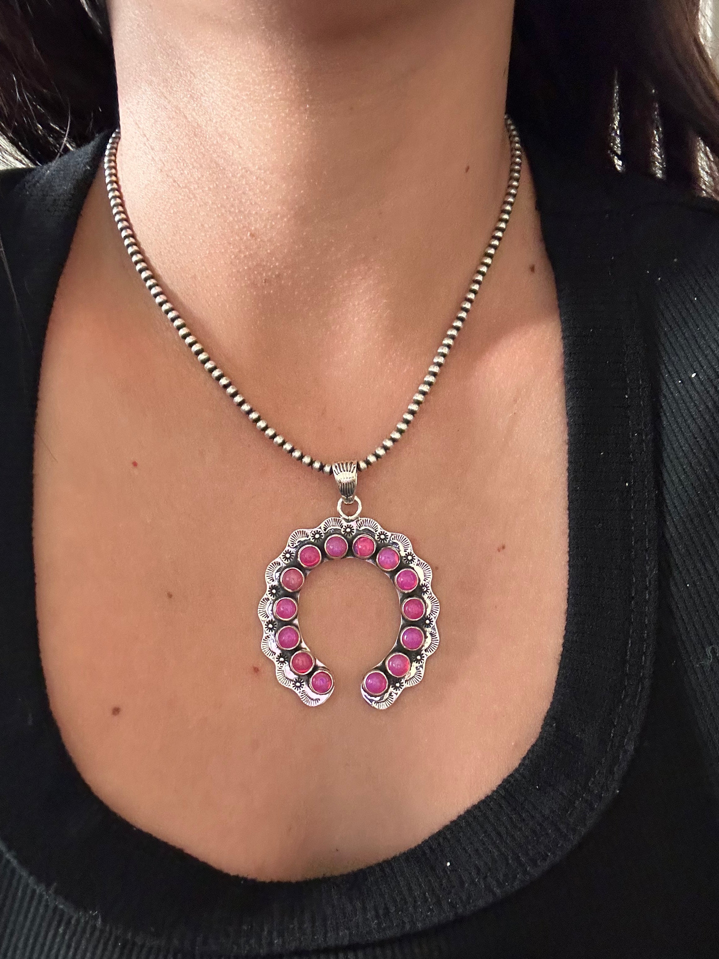 Southwest Handmade Pink Opal & Sterling Silver Naja Pendant