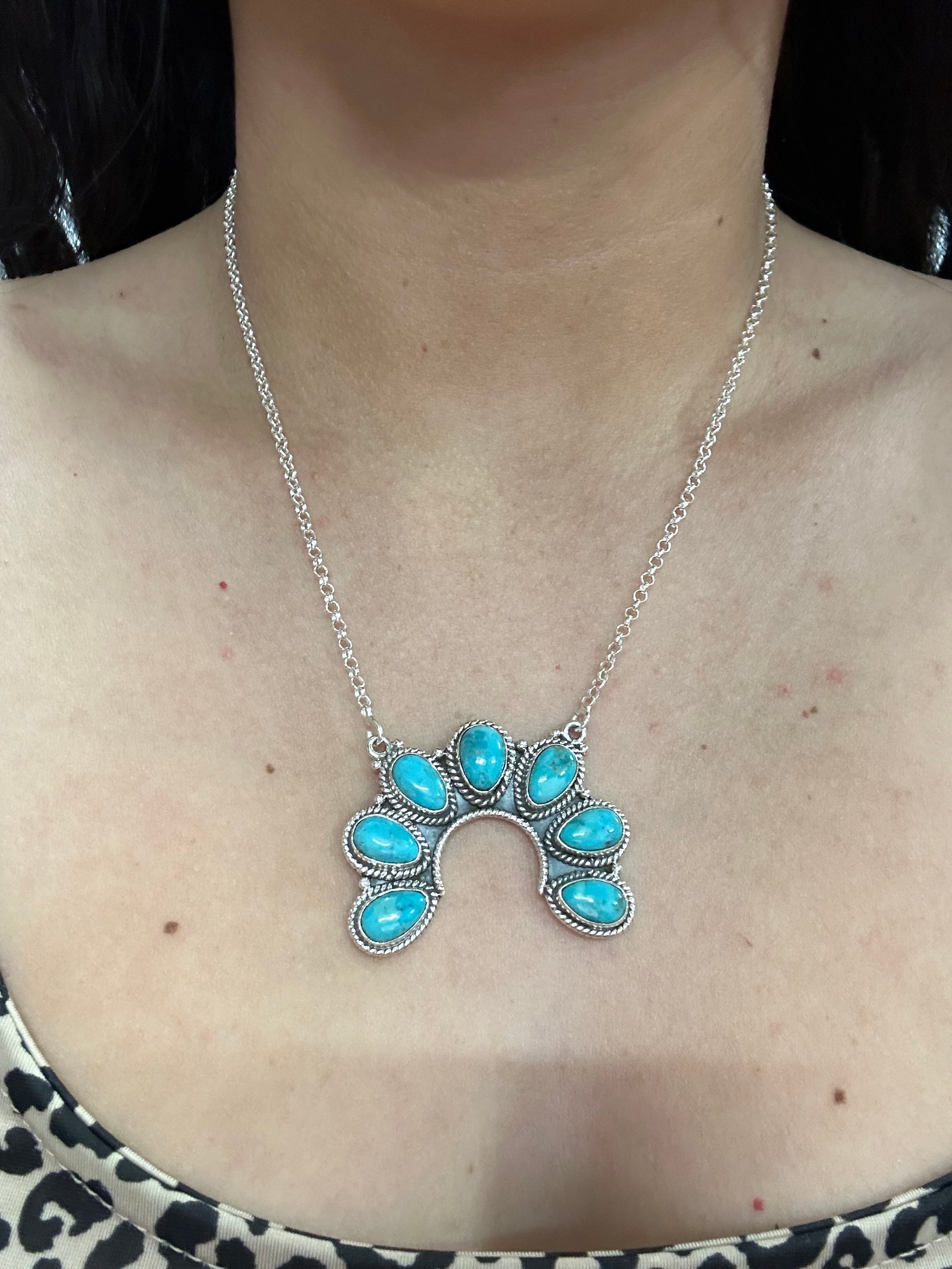 Southwest Made Kingman Turquoise & Sterling Silver Naja Necklace