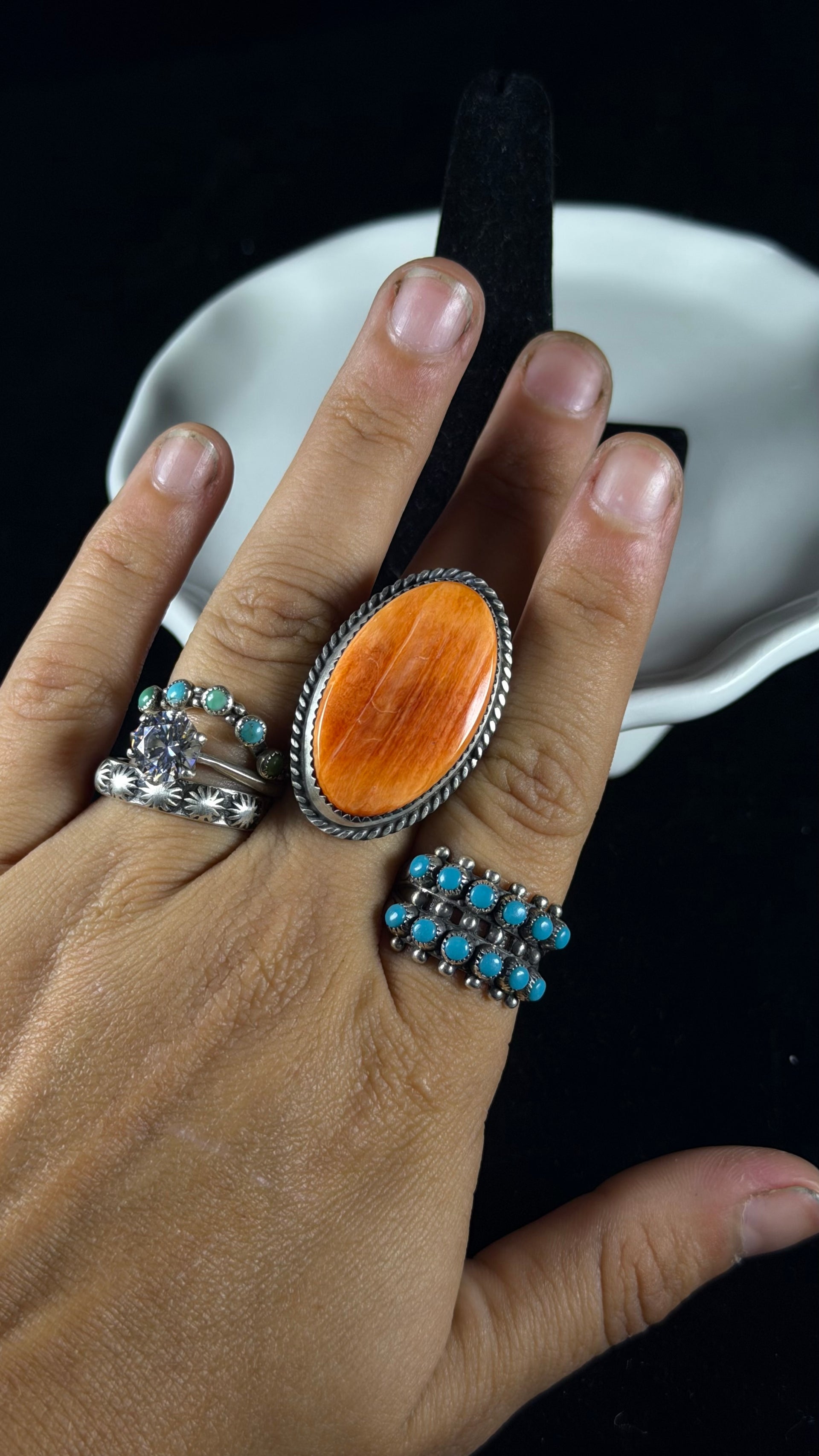 Navajo Made Spiny Oyster & Sterling Silver Adjustable Ring