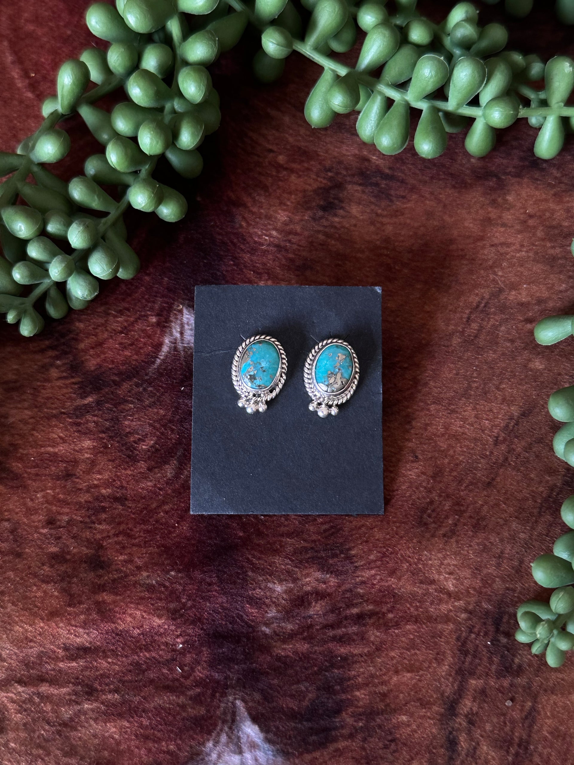 Navajo Handmade Kingman Turquoise & Sterling Silver Post Earrings