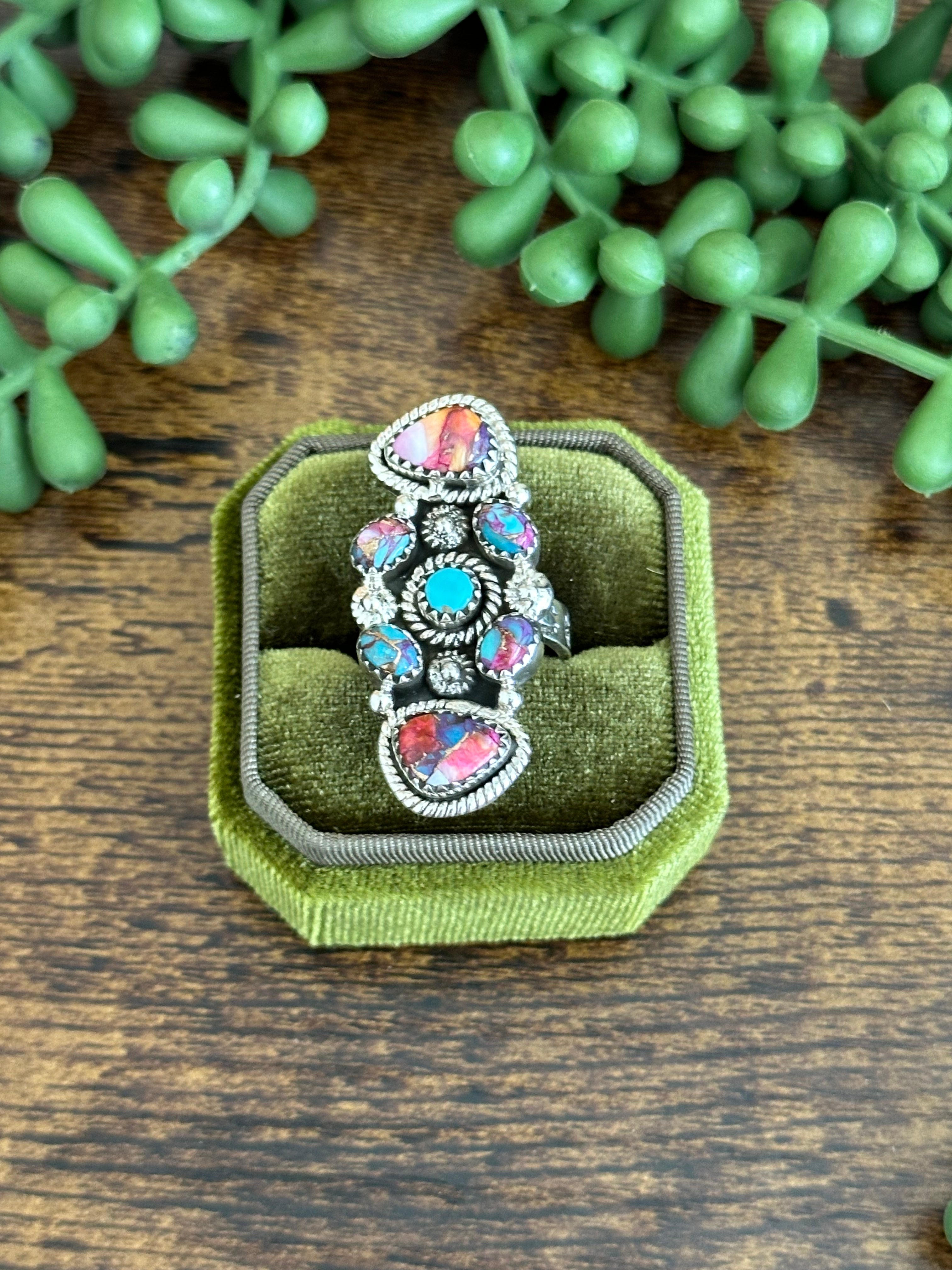 Southwest Handmade Mohave Turquoise & Sterling Silver Adjustable Ring