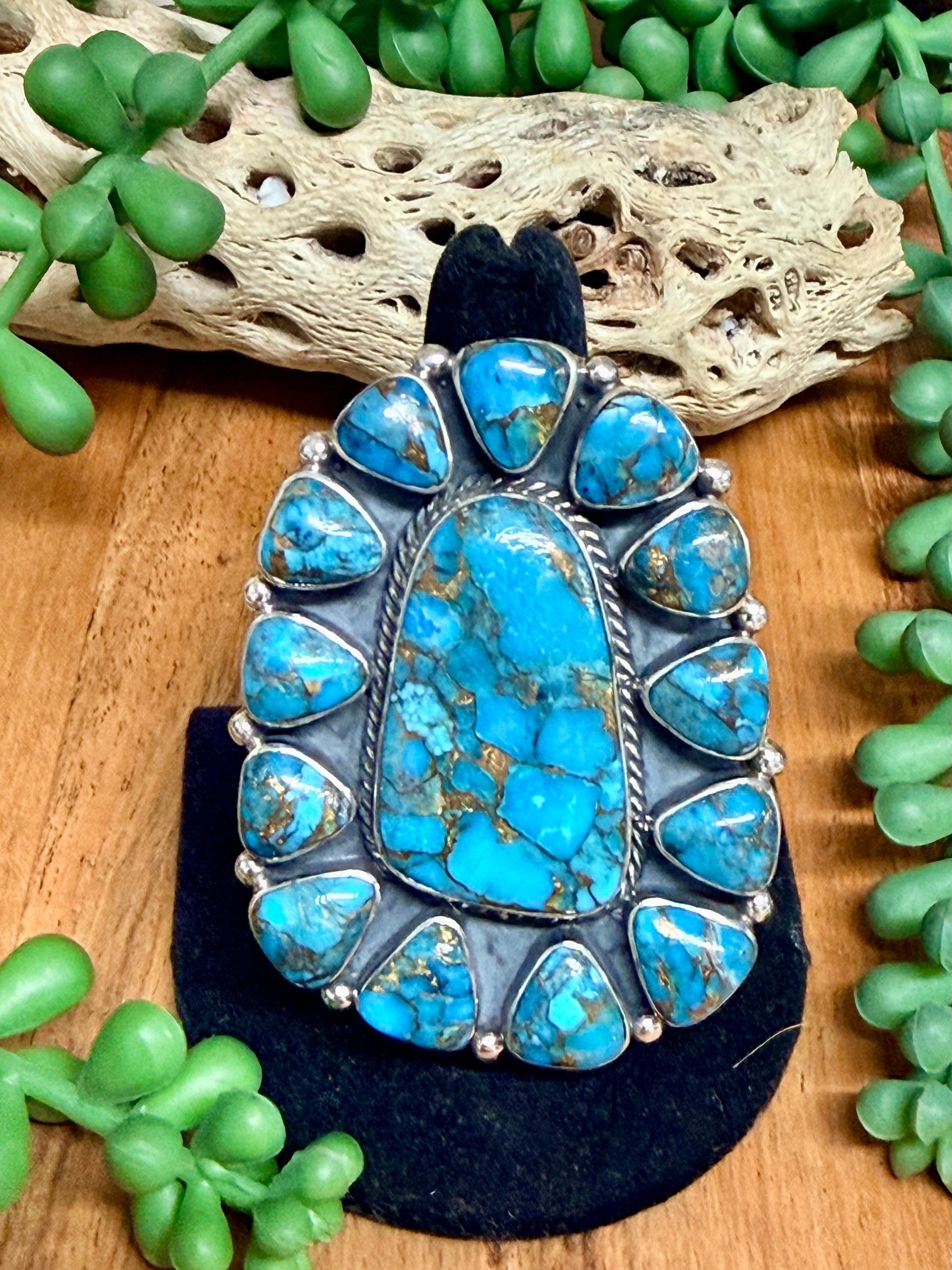 Southwest Handmade Mohave￼Turquoise & Sterling Silver Adjustable Ring