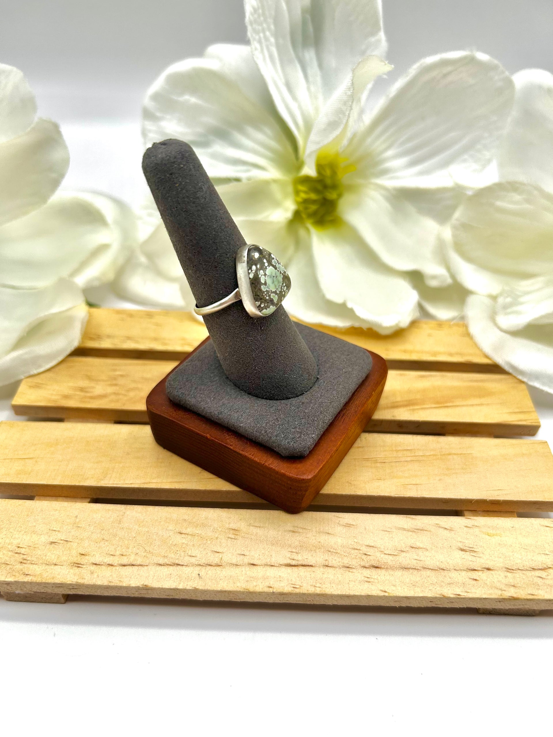 Navajo Made New Lander Variscite & Sterling Silver Ring Size 9.25
