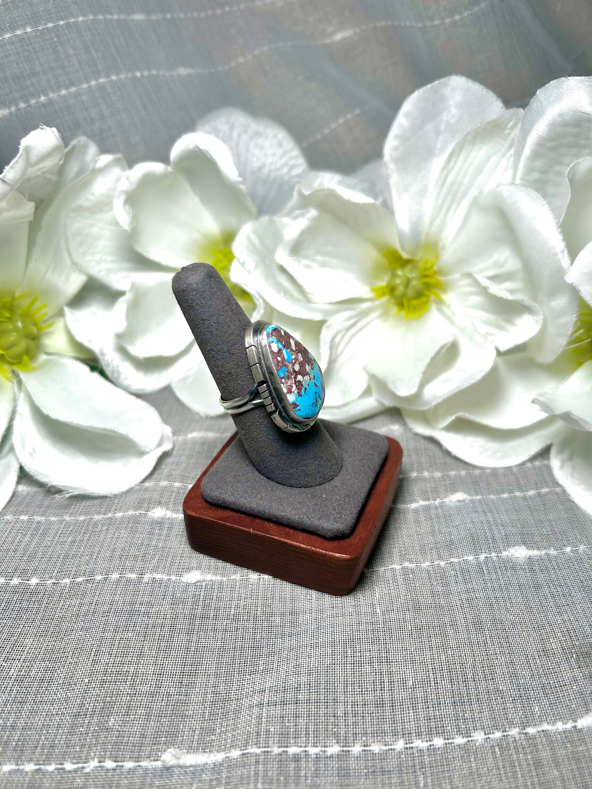 Dave Skeets Golden Hill Turquoise & Sterling Silver Ring Size 7.75