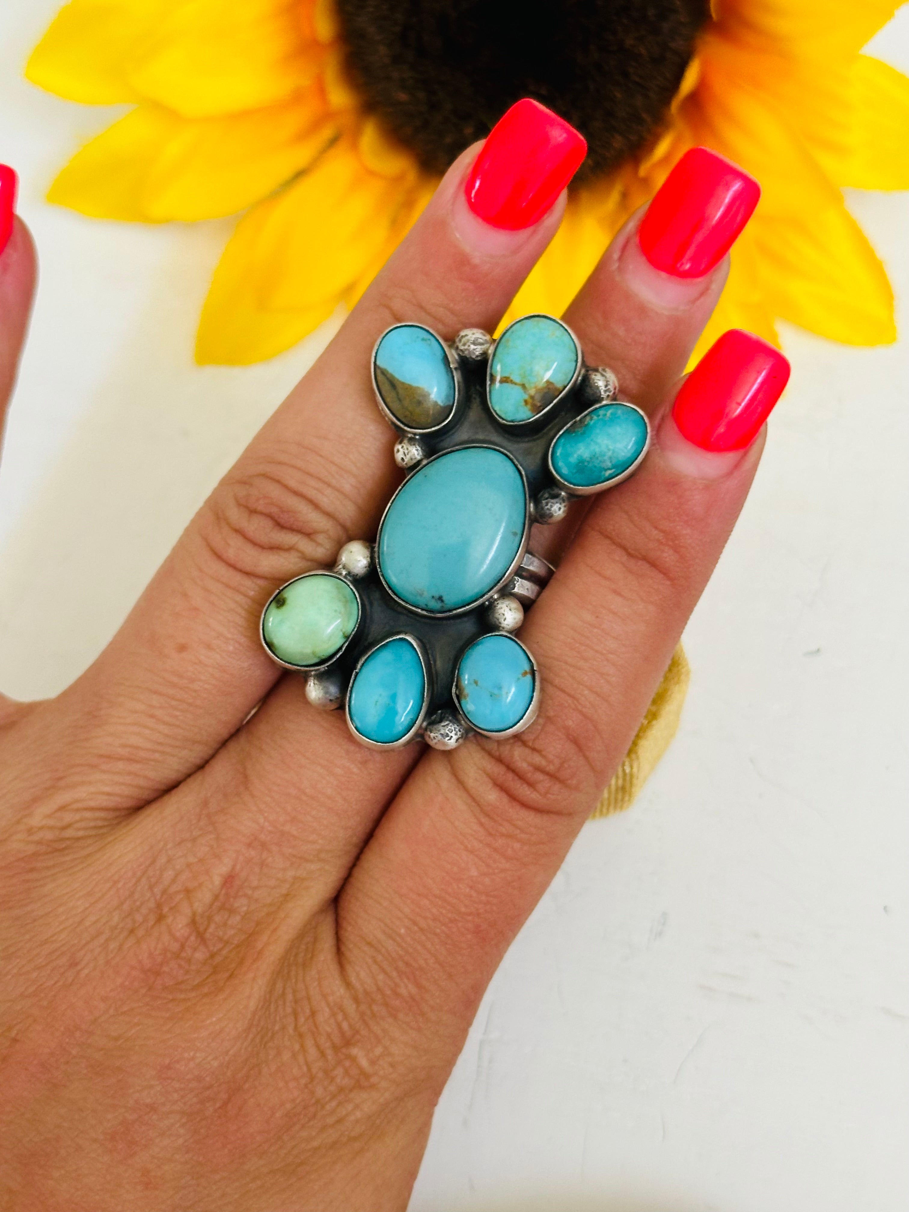 Navajo Made Royston Turquoise & Sterling Silver Adjustable Ring