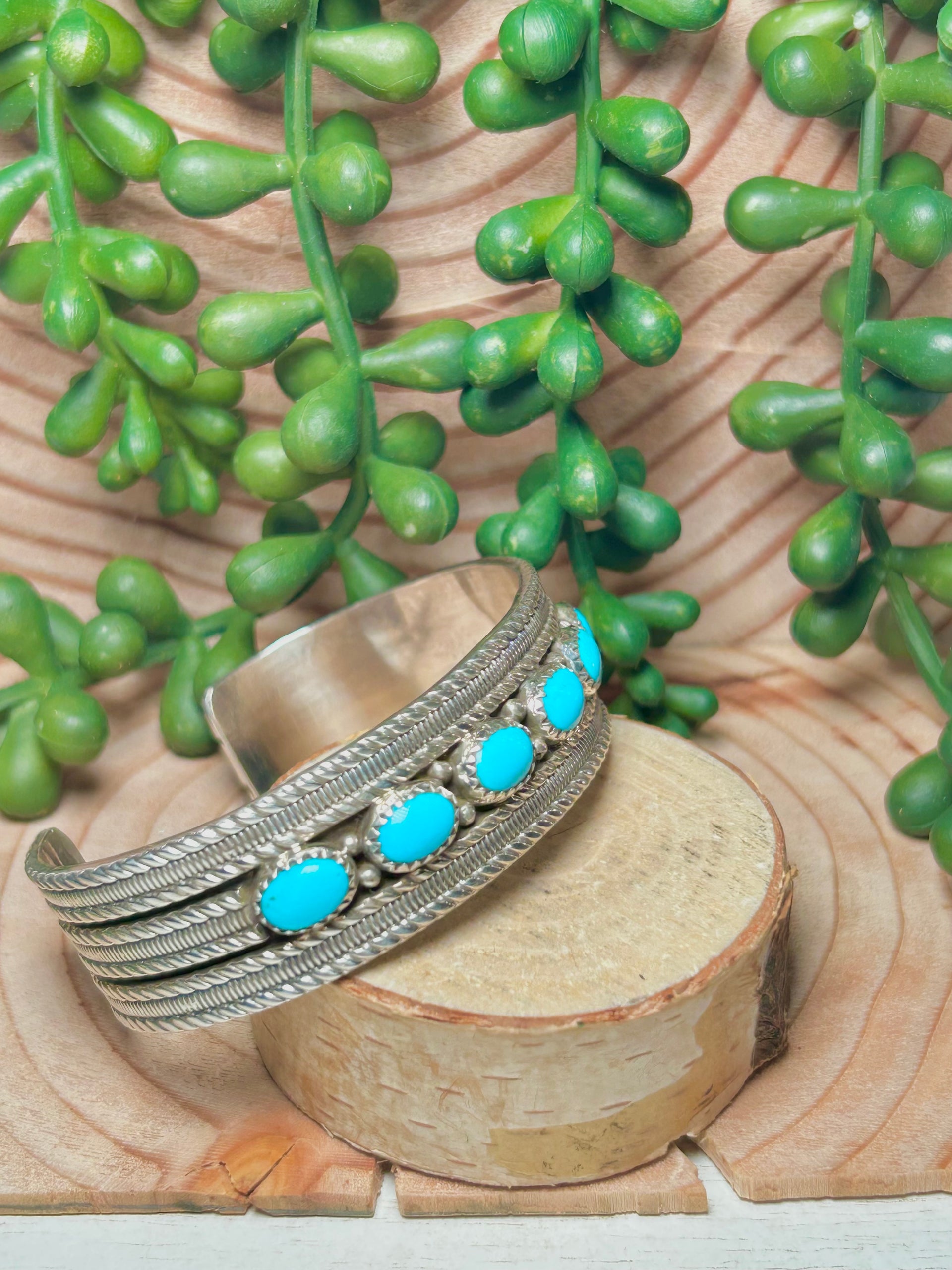 Navajo Made Sleeping Beauty Turquoise & Sterling Silver Cuff Bracelet
