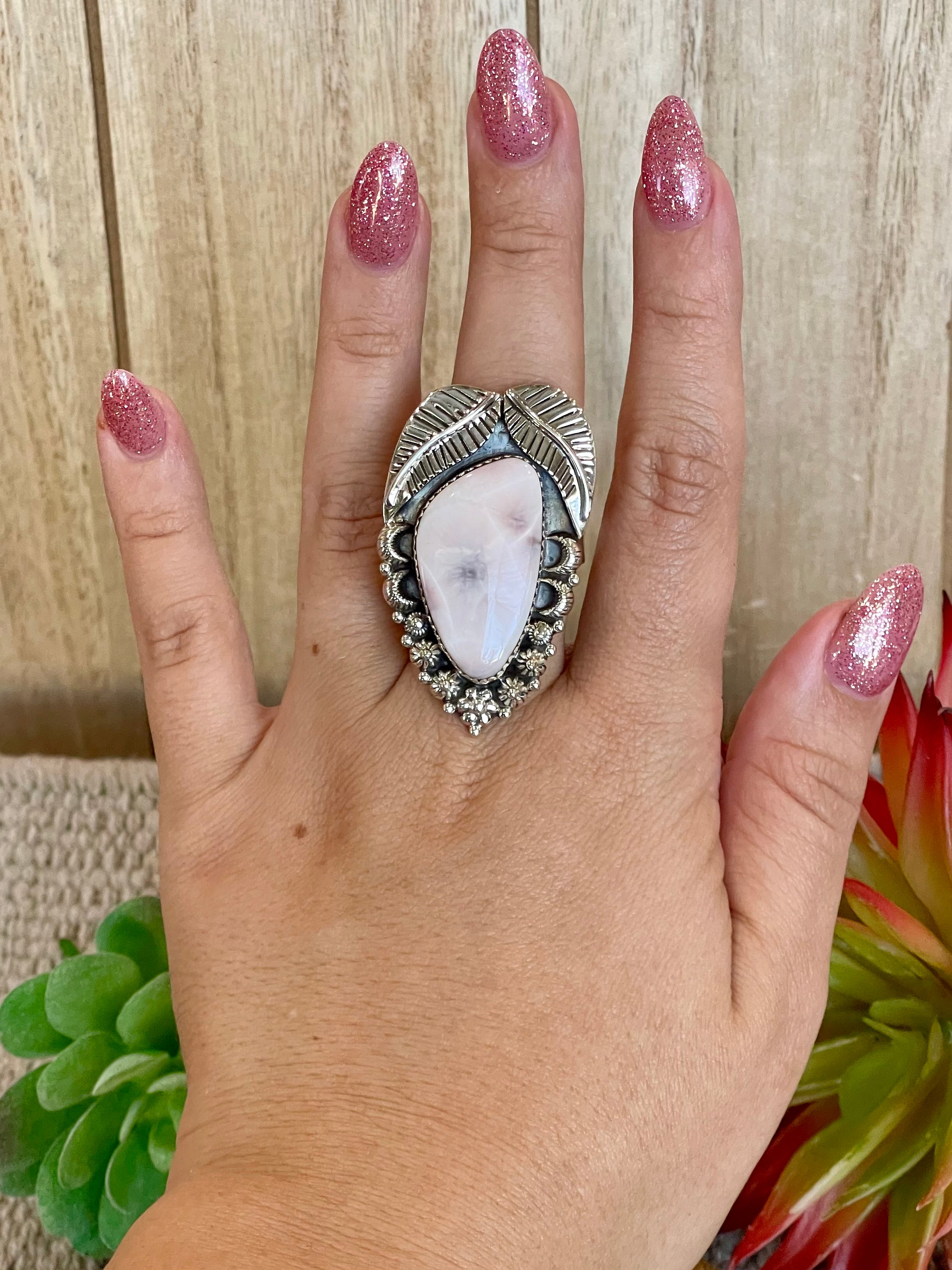 Southwest Handmade Pink Larimar & Sterling Silver Adjustable Ring