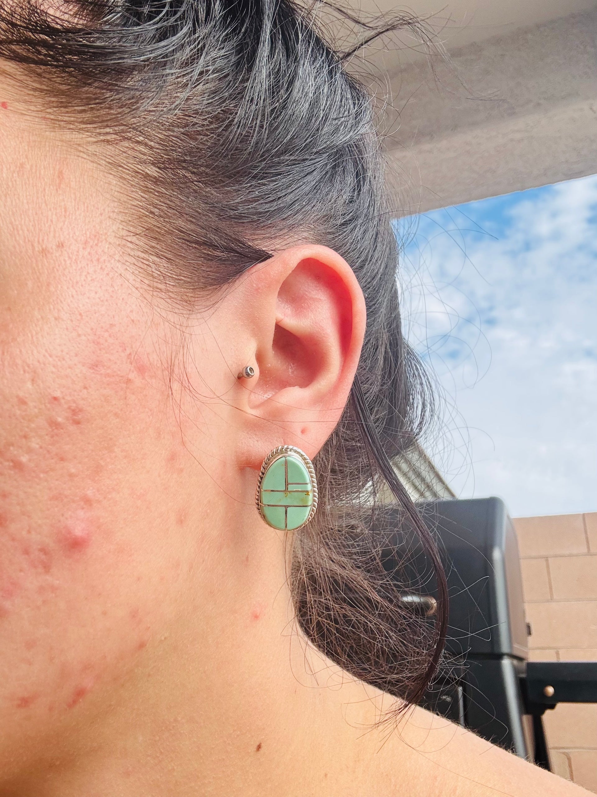 Navajo Made Mine 8 & Sterling Silver Inlay Post Earrings