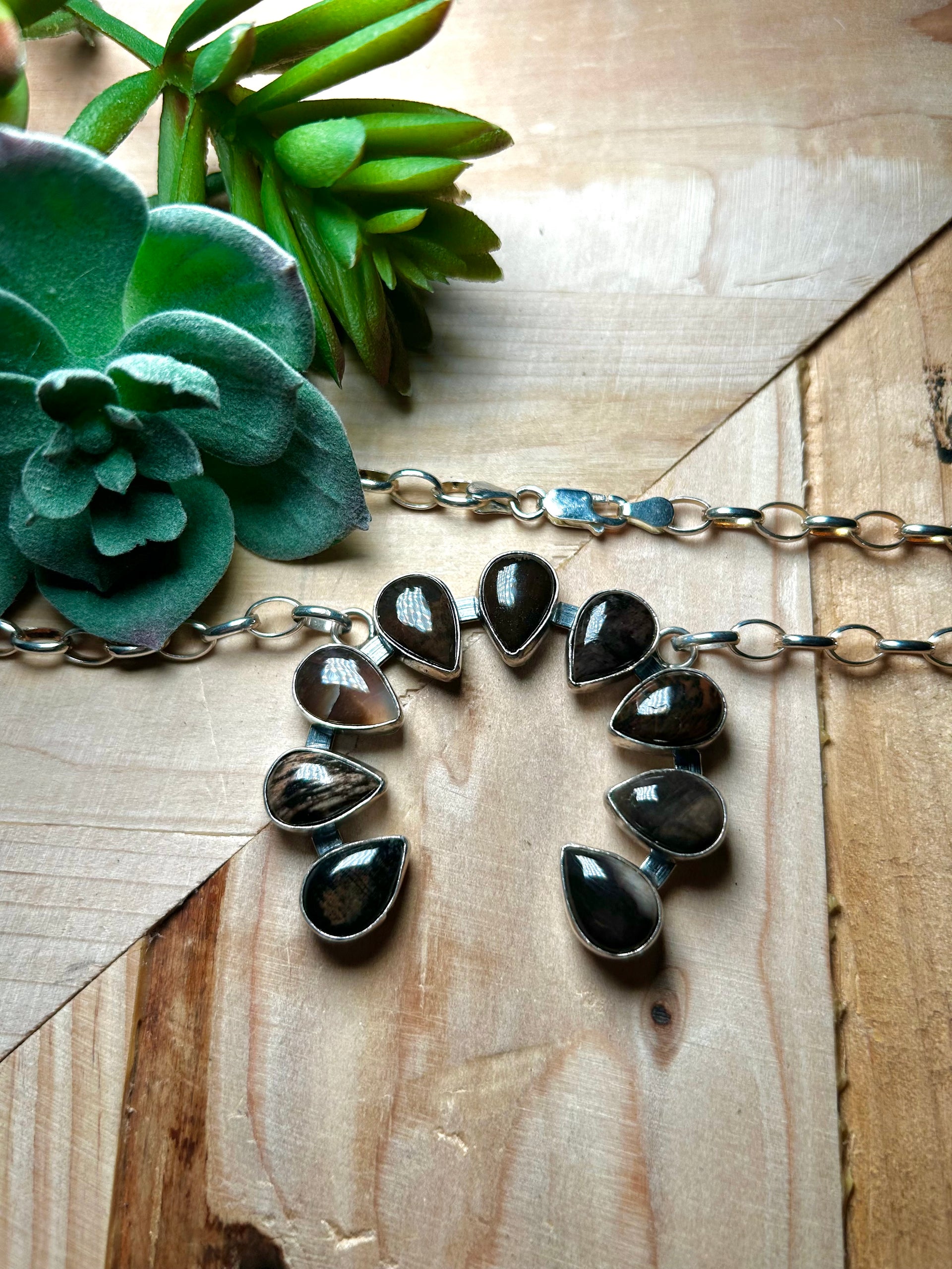 Navajo Made Petrified Wood & Sterling Silver Necklace