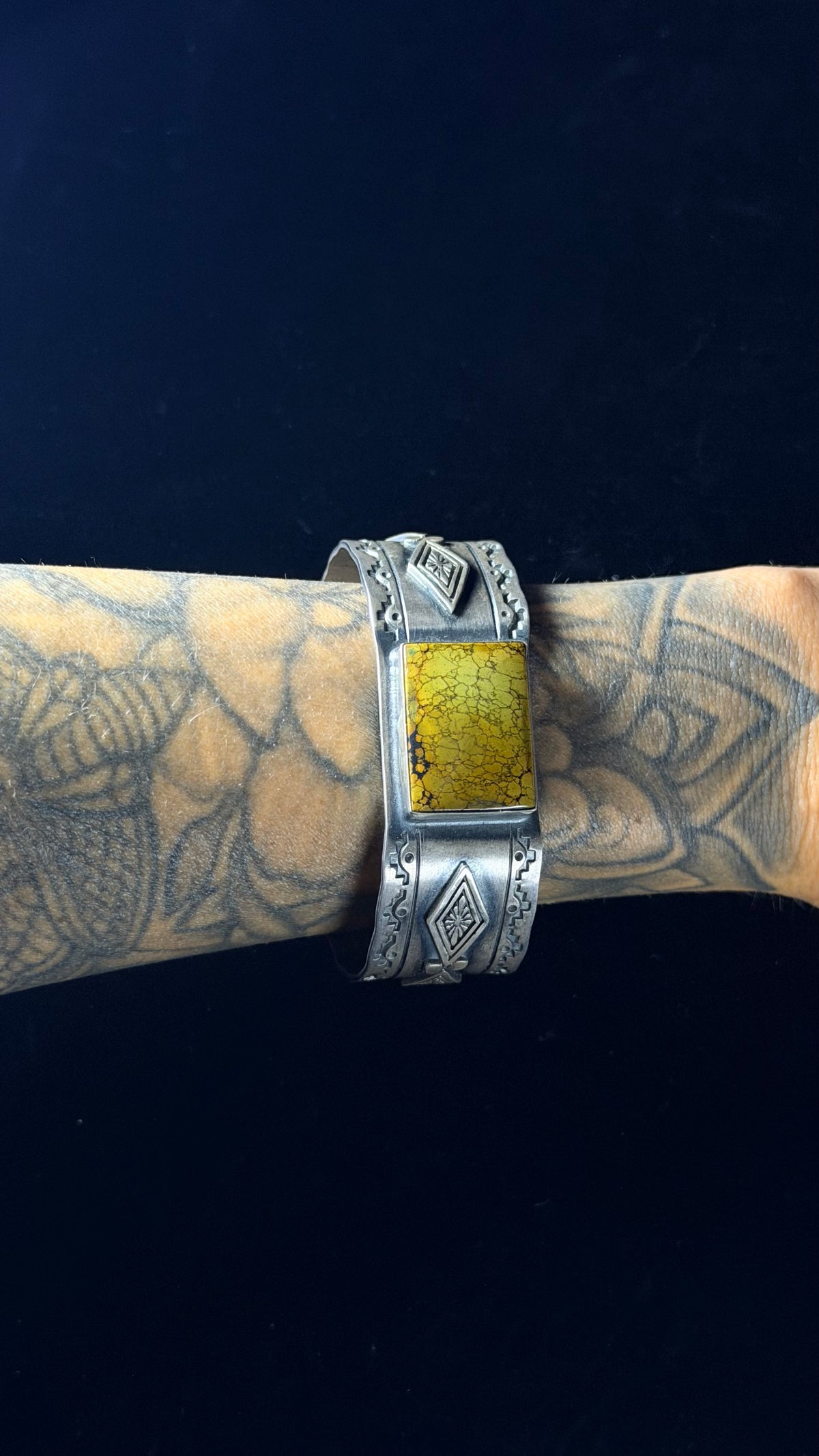 Navajo Made Hubei Turquoise & Sterling Silver Cuff Bracelet