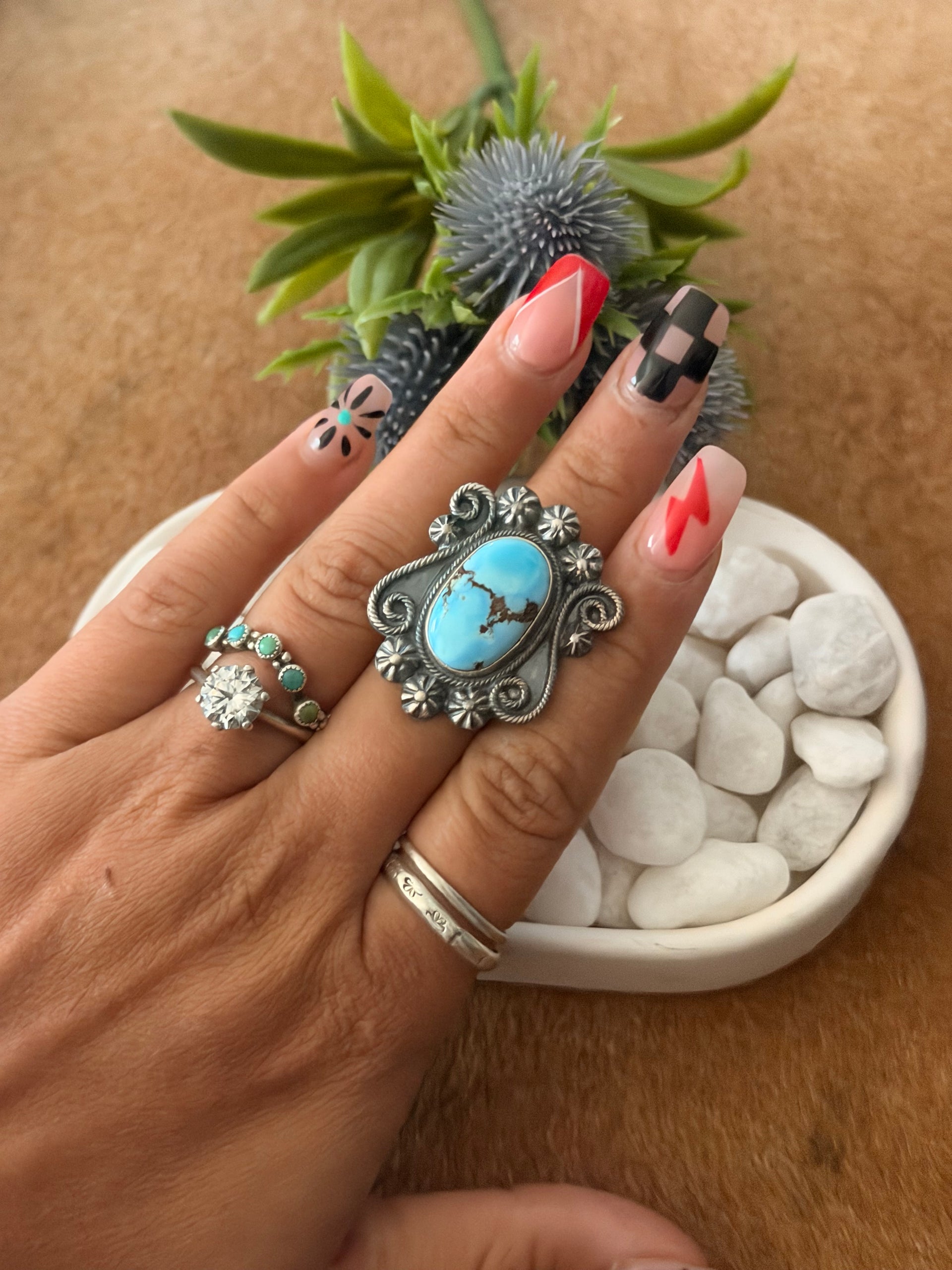 Navajo Made Golden Hill & Sterling Silver Ring Size 6.5
