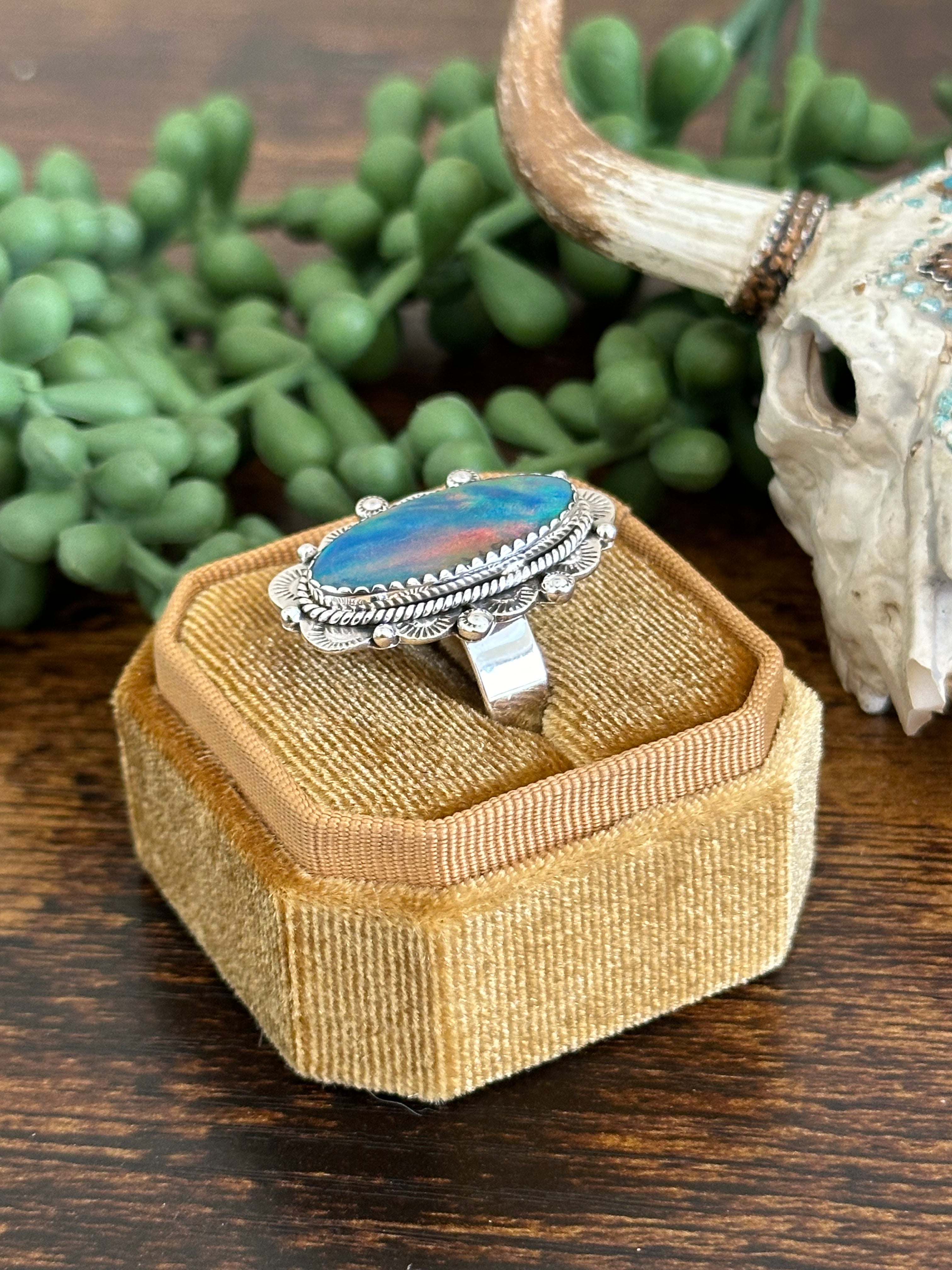 Southwest Handmade Opal & Sterling Silver Adjustable Ring