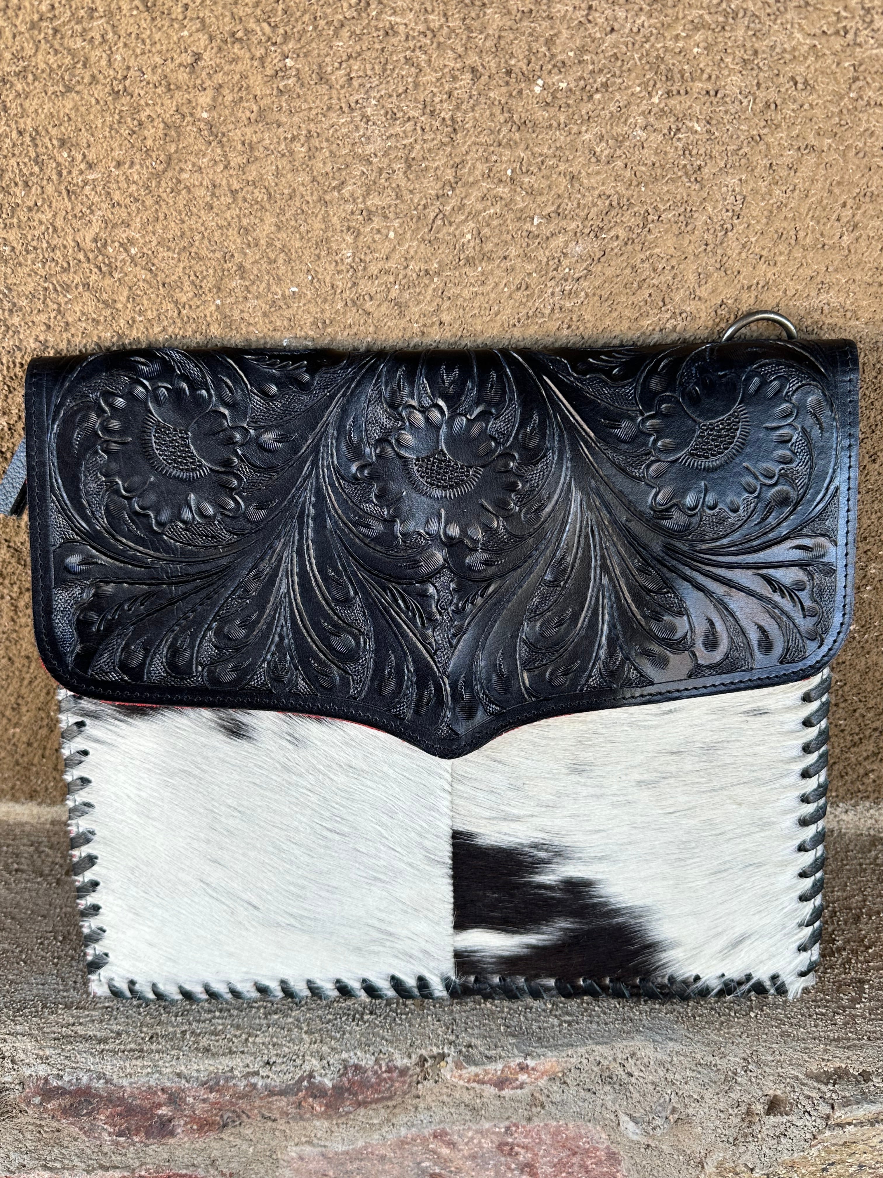 Genuine Tooled Leather & Cowhide Purse