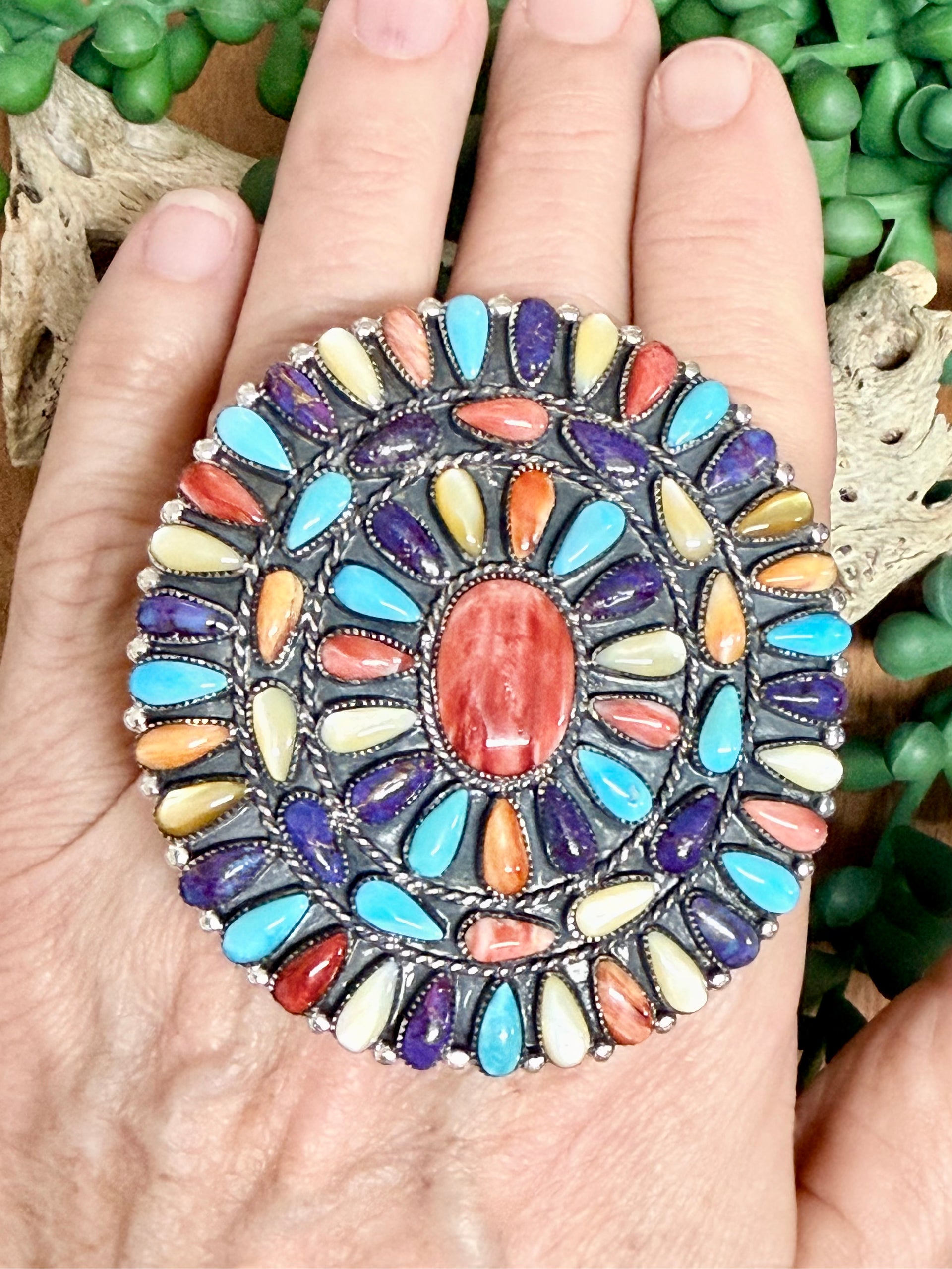 Southwest Handmade Multi Stone & Sterling Silver Adjustable Ring
