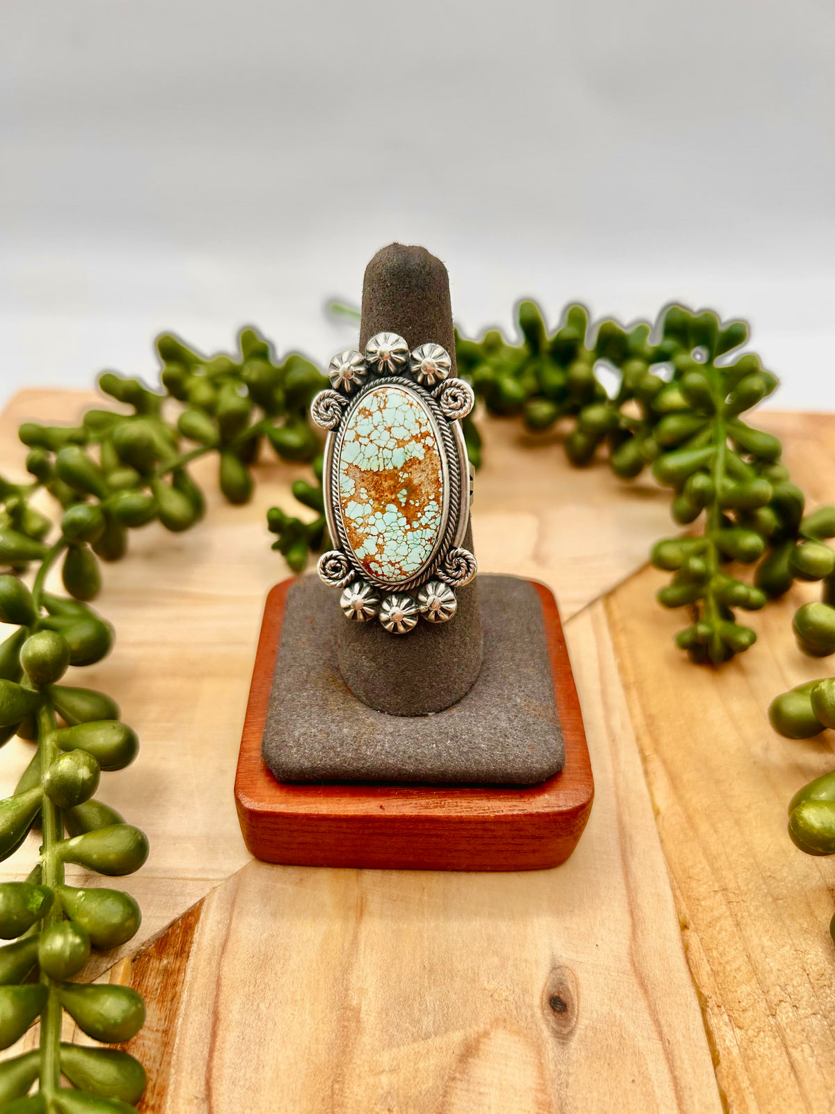Navajo Made Royston Turquoise & Sterling Silver Ring Size 7.75