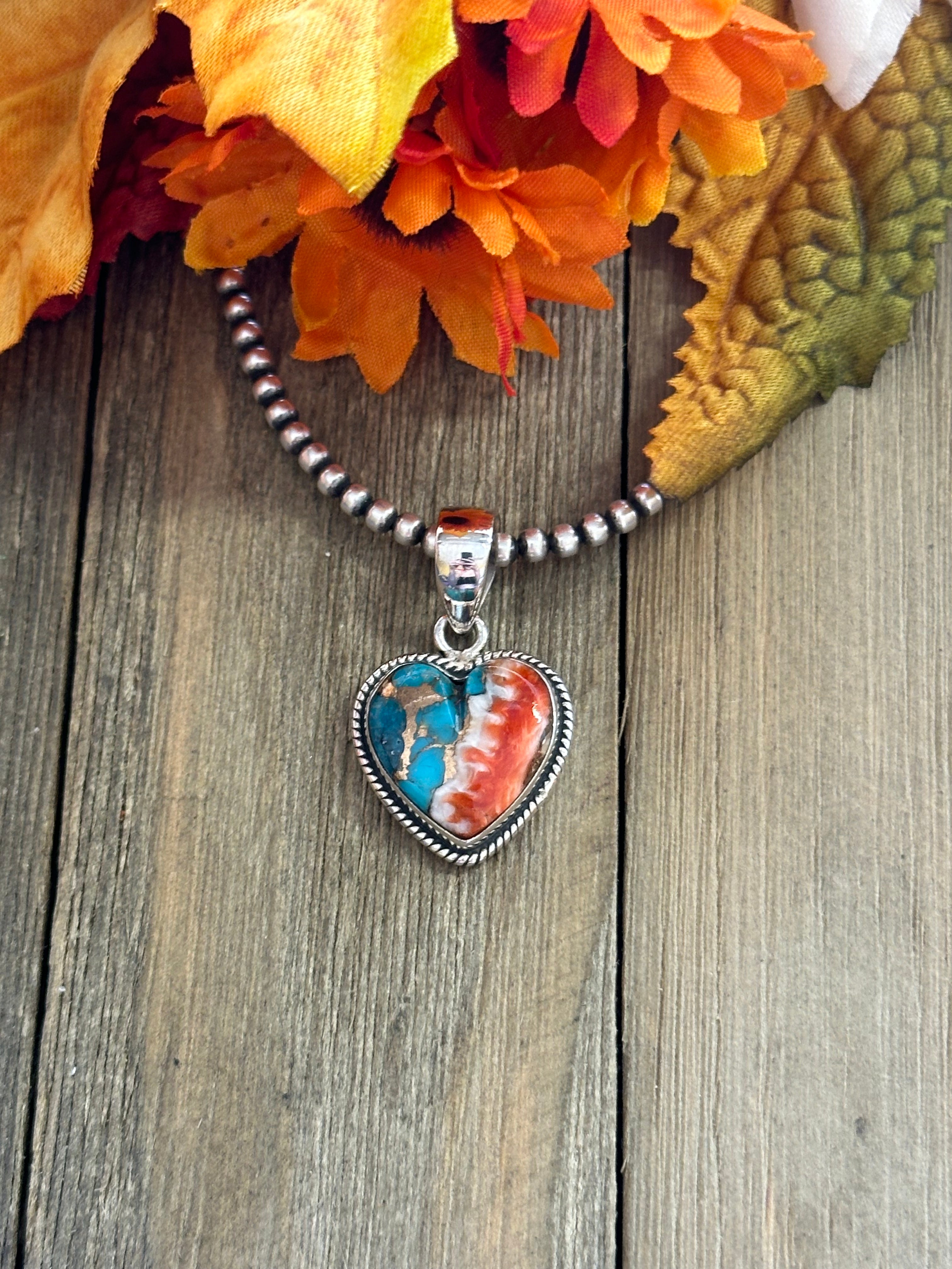 Southwest Handmade Mohave Turquoise & Sterling Silver Heart Pendant