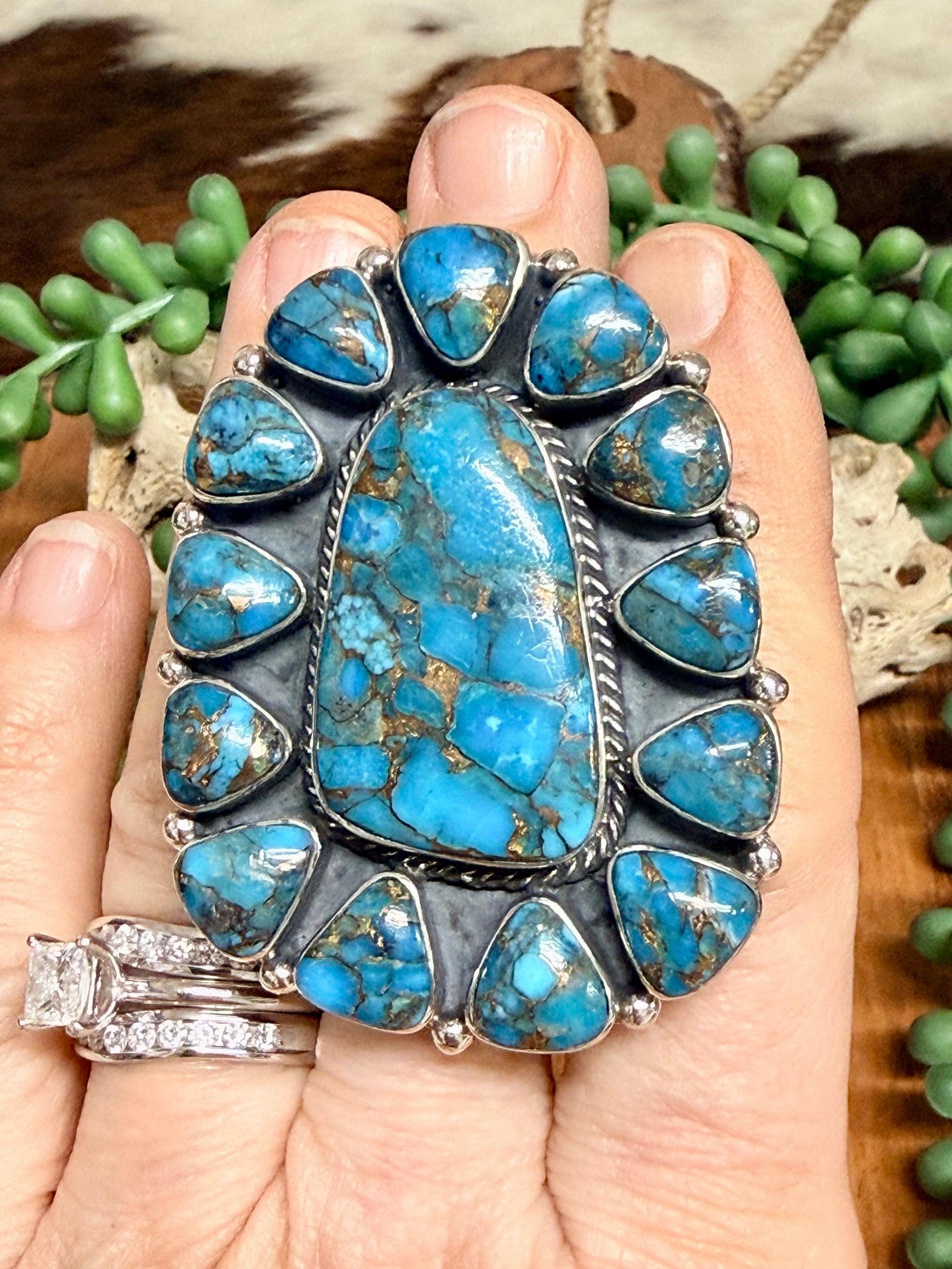 Southwest Handmade Mohave￼Turquoise & Sterling Silver Adjustable Ring