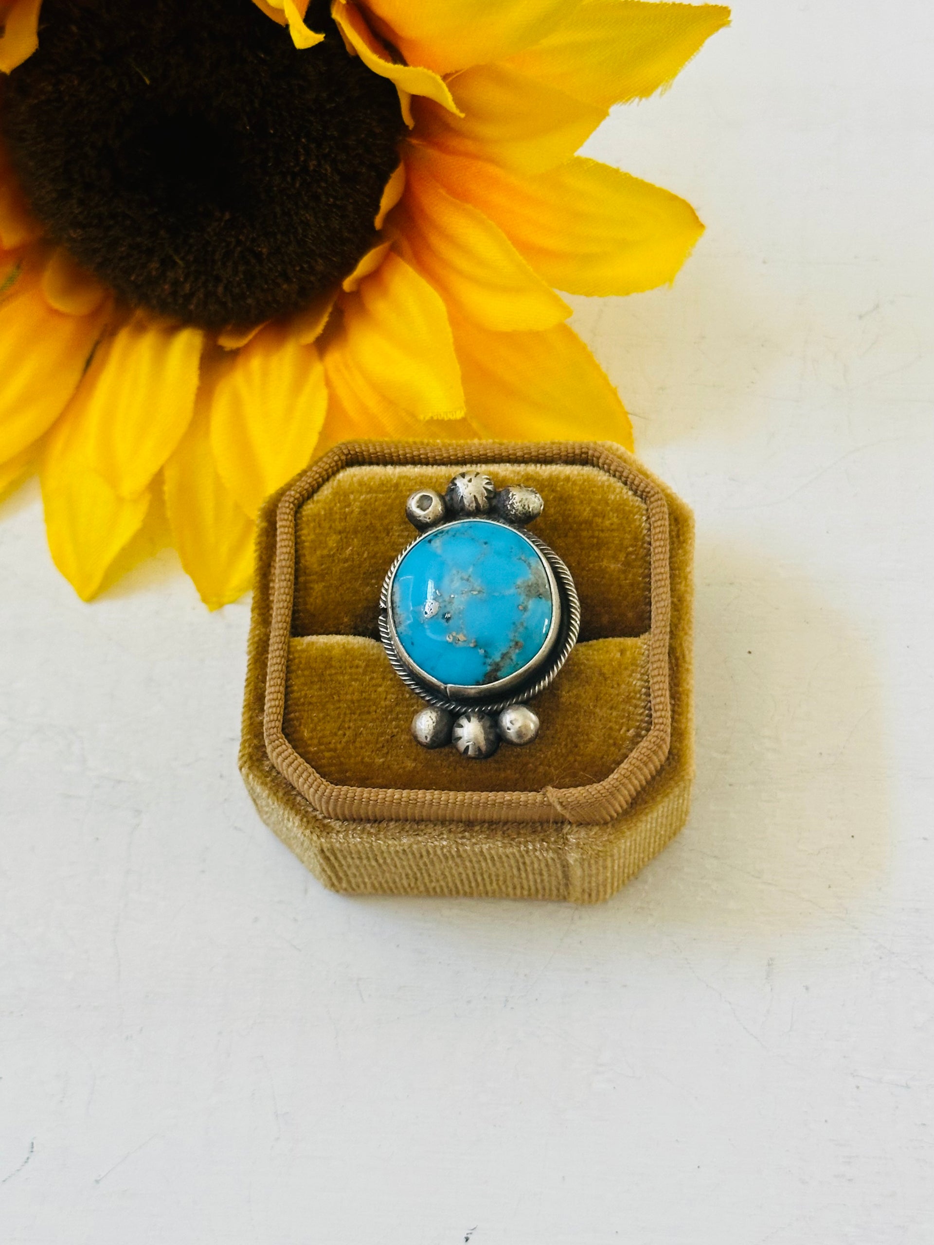 Navajo Made Kingman Turquoise & Sterling Silver Ring Size 6.5