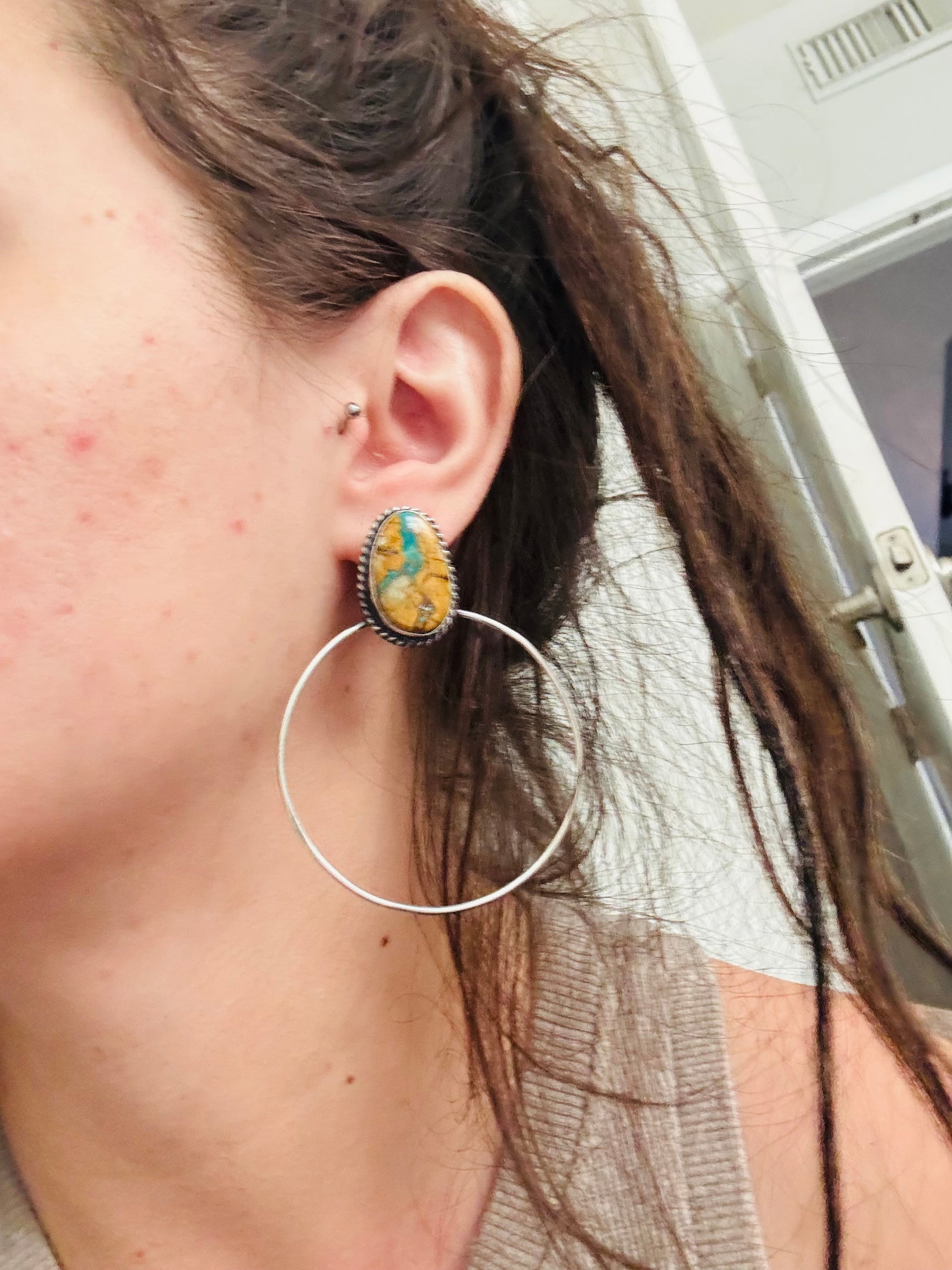 Elouise Kee Ribbon Royston & Sterling Silver Post Dangle Hoop Earrings