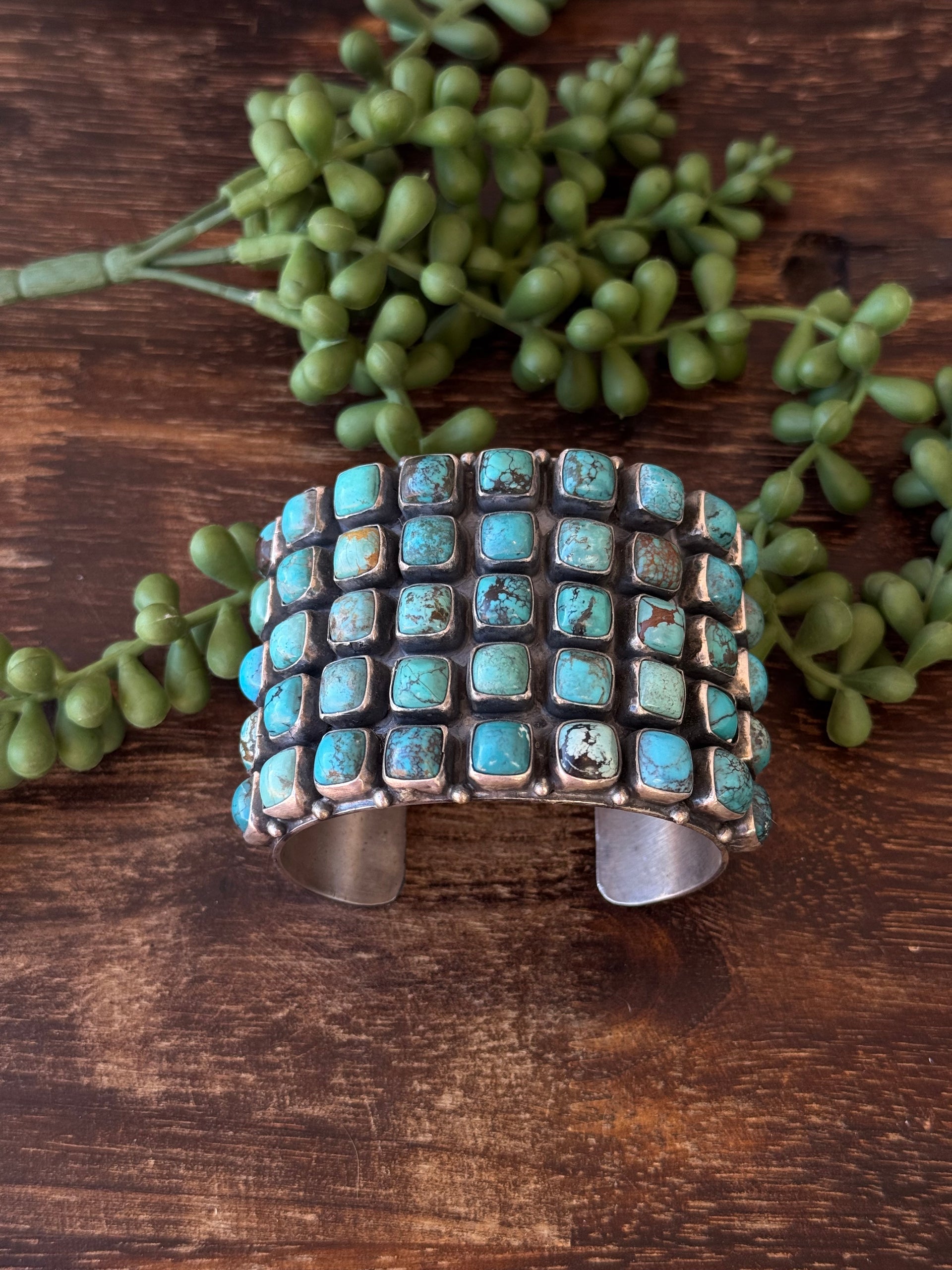 Bobby Johnson Mixed Turquoise & Sterling Silver Cluster Cuff Bracelet