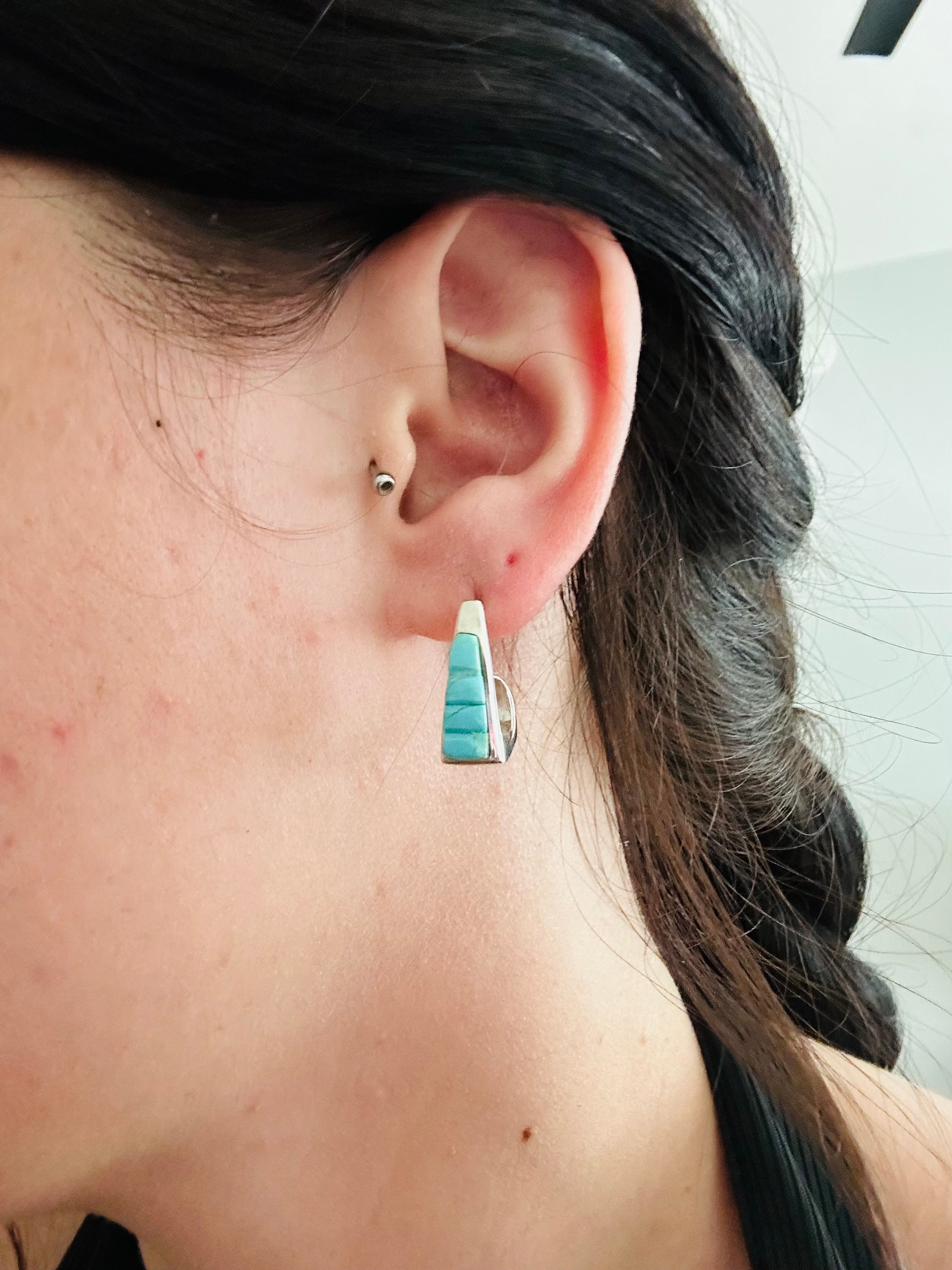 Navajo Made Turquoise & Sterling Silver Inlay Post Earrings