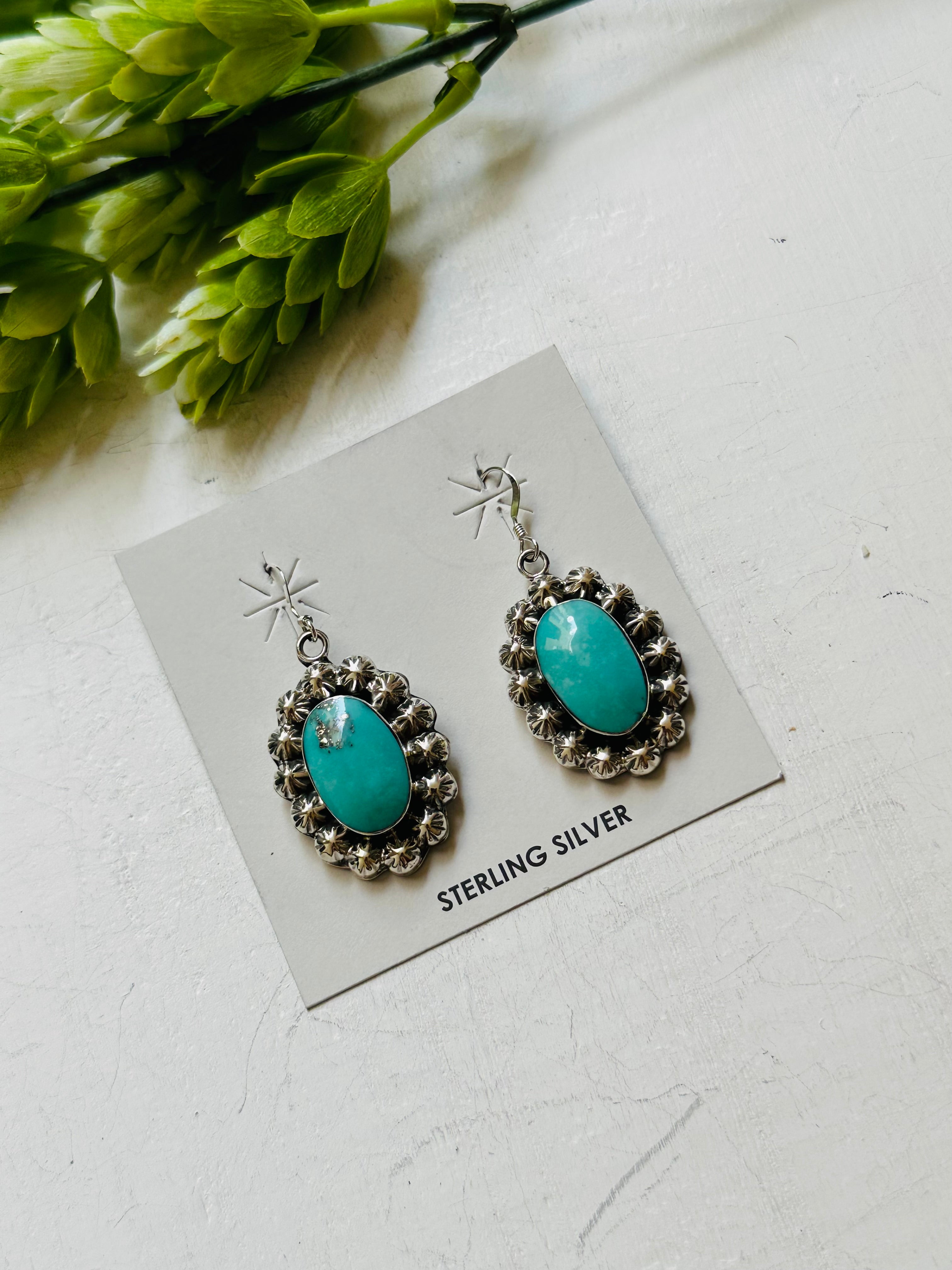 Ryntanna Yazzie Kingman Turquoise & Sterling Silver Dangle Earrings