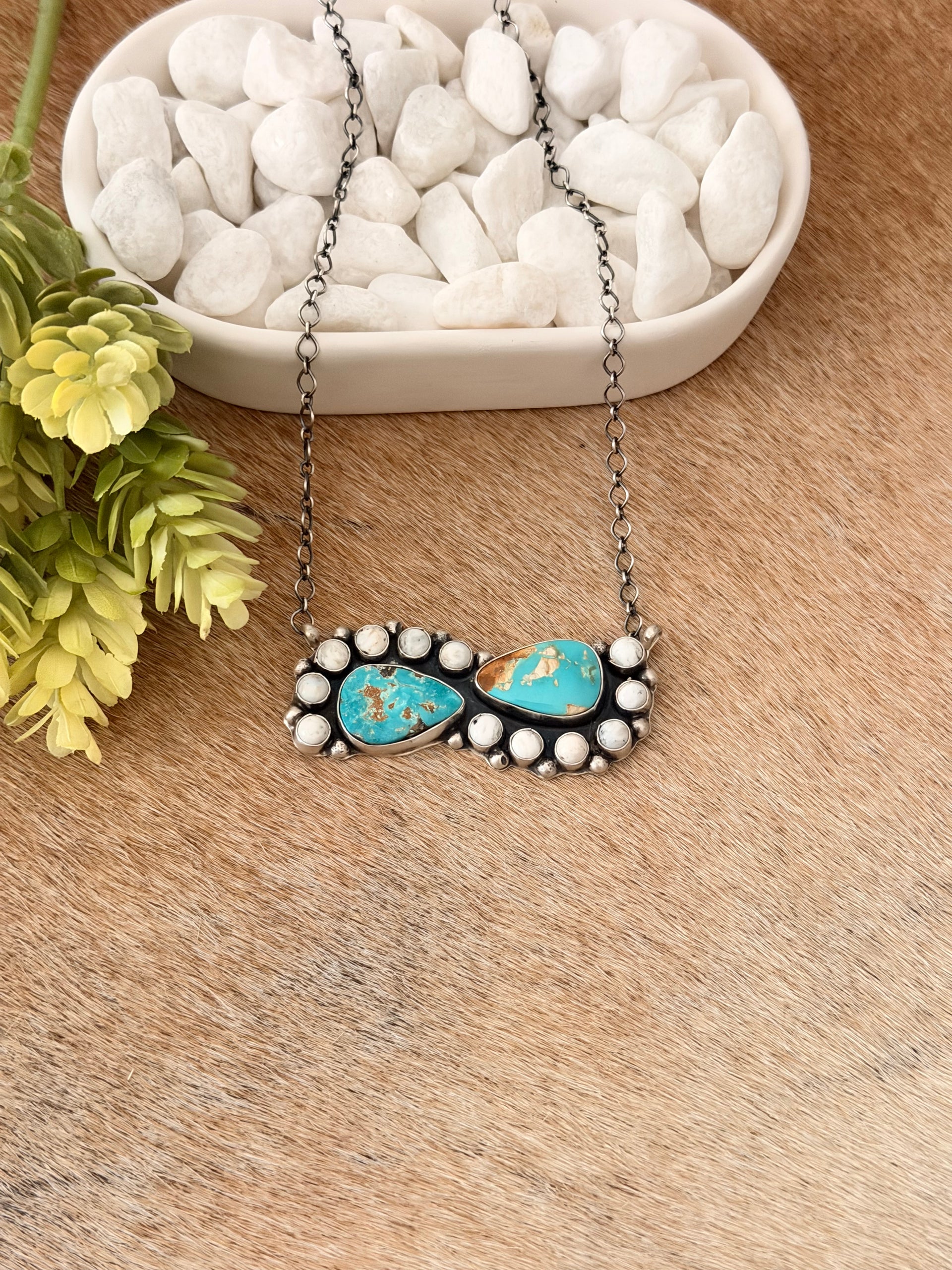 Bonnie Begay Multi Stone & Sterling Silver Cluster Bar Necklace