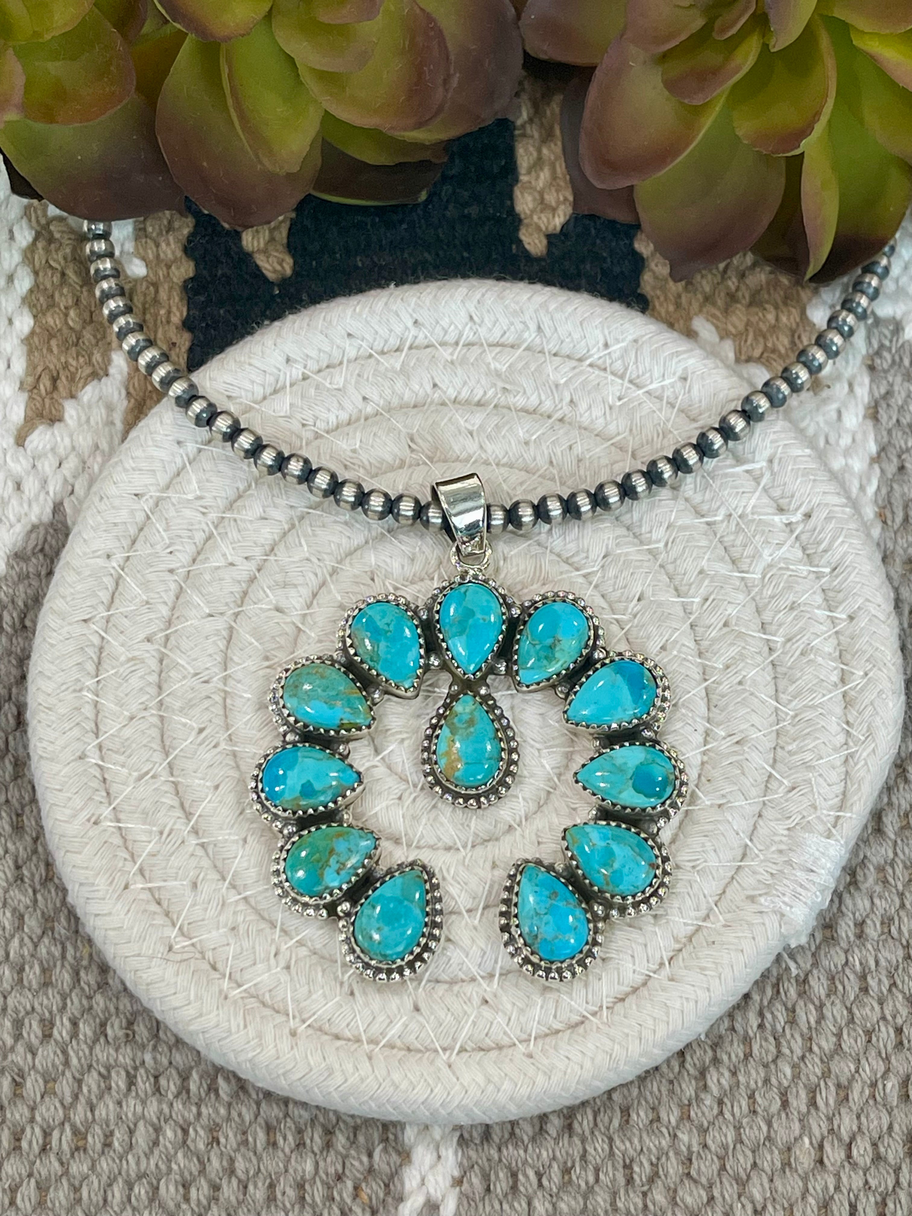 Southwest Handmade Kingman Turquoise & Sterling Silver Naja Pendant