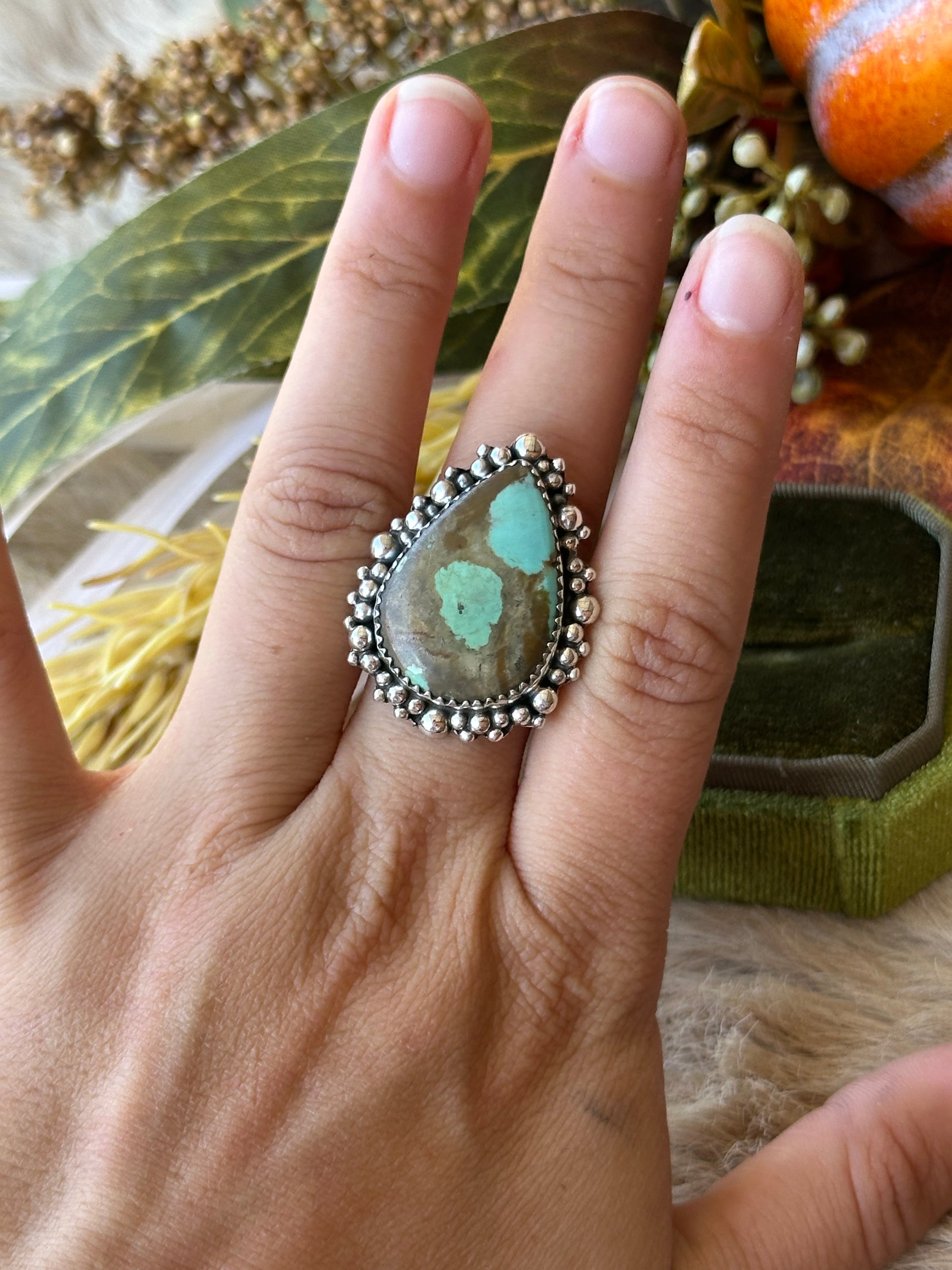 Southwest Handmade #8 Turquoise & Sterling Silver Adjustable Ring