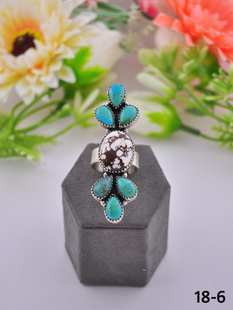 Southwest Made Multi Stone & Sterling Sliver Cluster Adjustable Ring