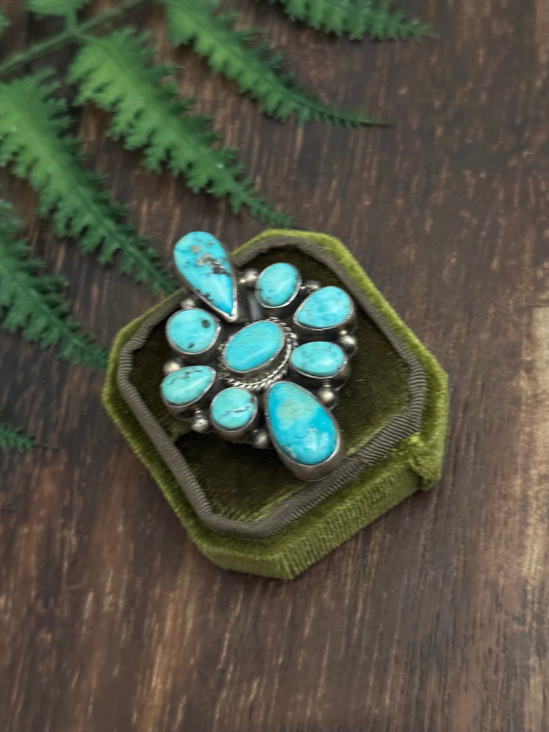 Sheila Becenti White Water Turquoise & Sterling Silver Adjustable Cluster Ring