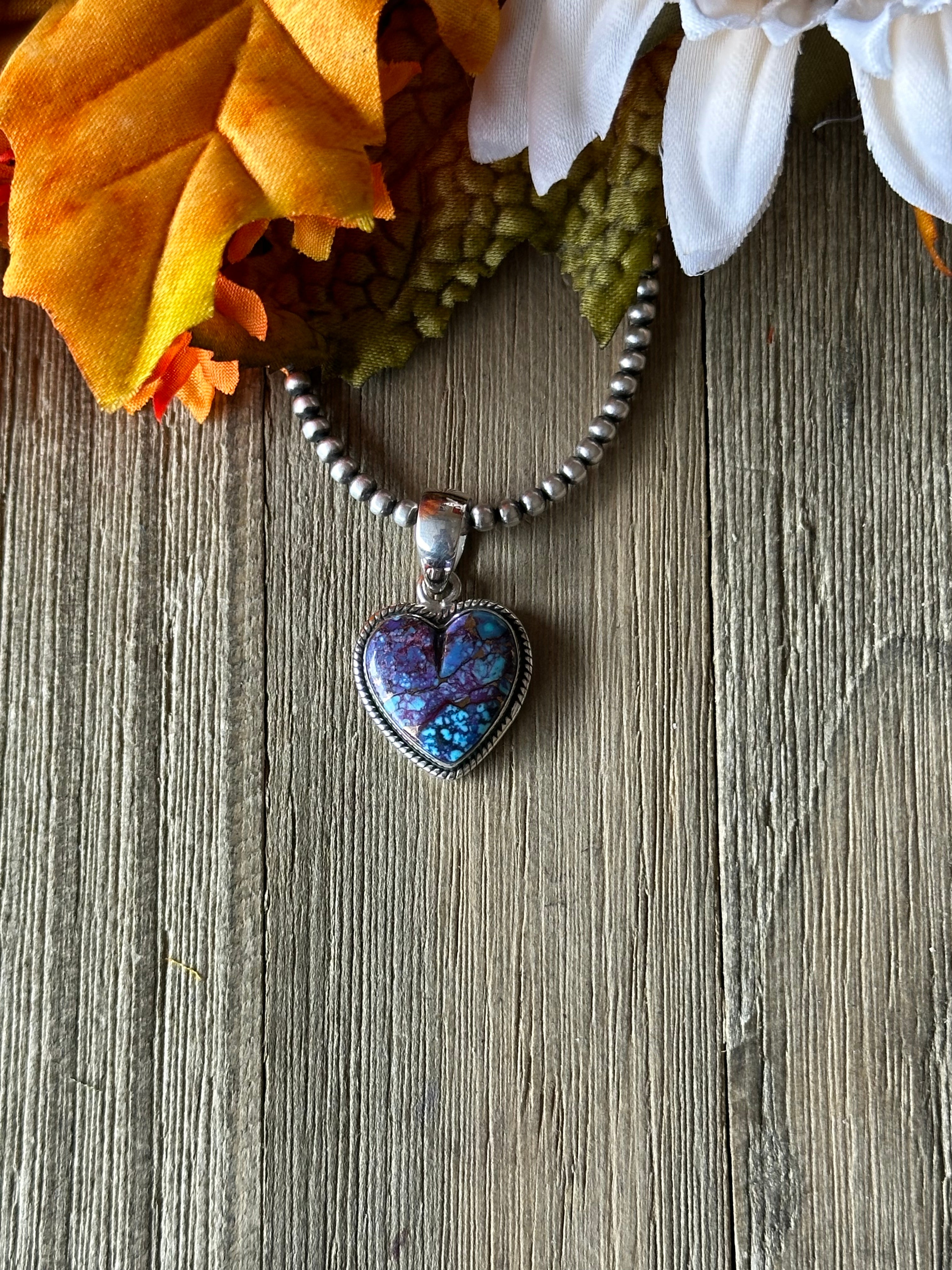 Southwest Handmade Purple Mohave Turquoise & Sterling Silver Heart Pendant