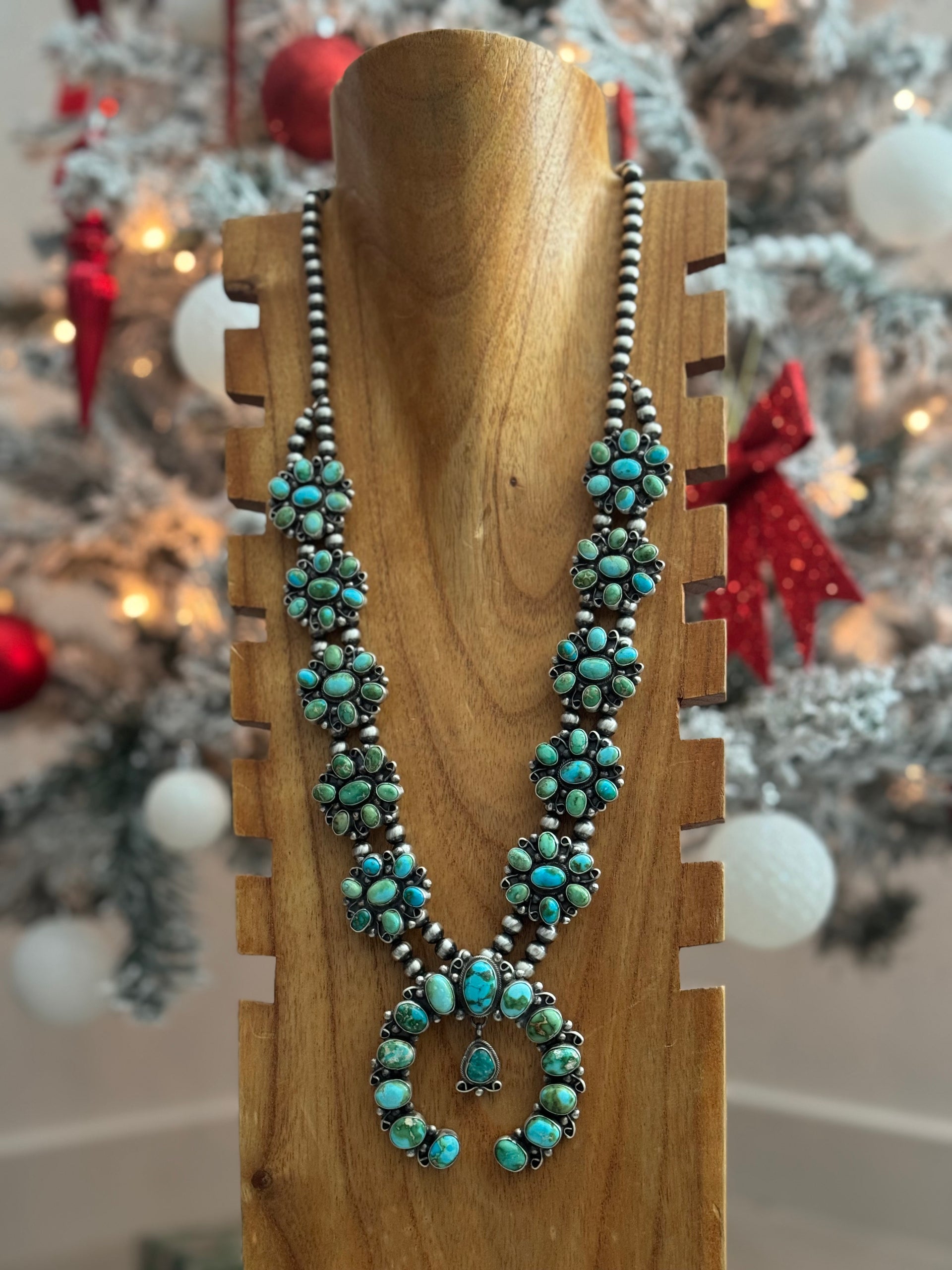 Travis J. Sonoran Mountain Turquoise & Sterling Silver Cluster Squash Necklace Set
