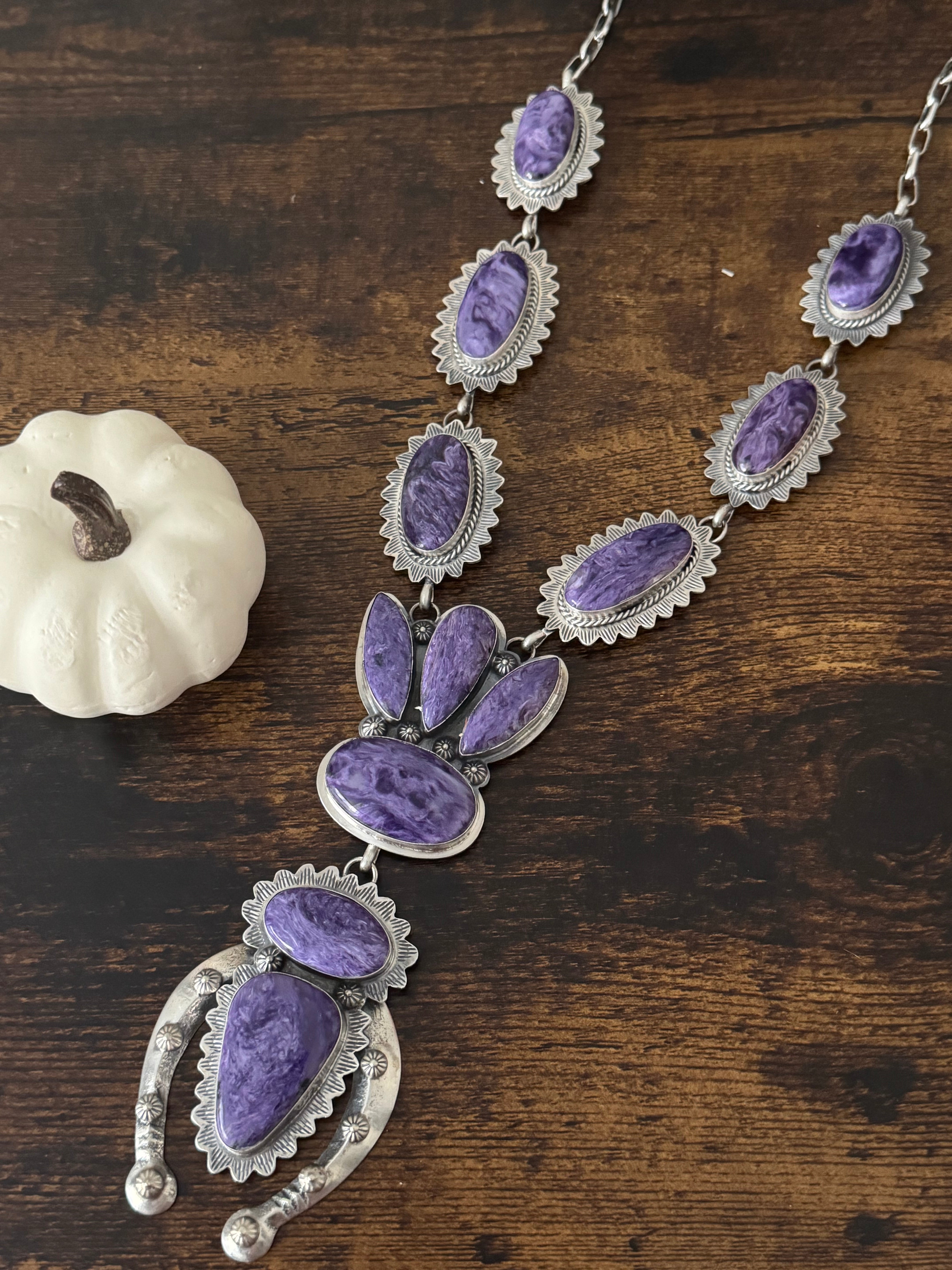 Kevin Begay Charoite & Sterling Silver Naja Necklace