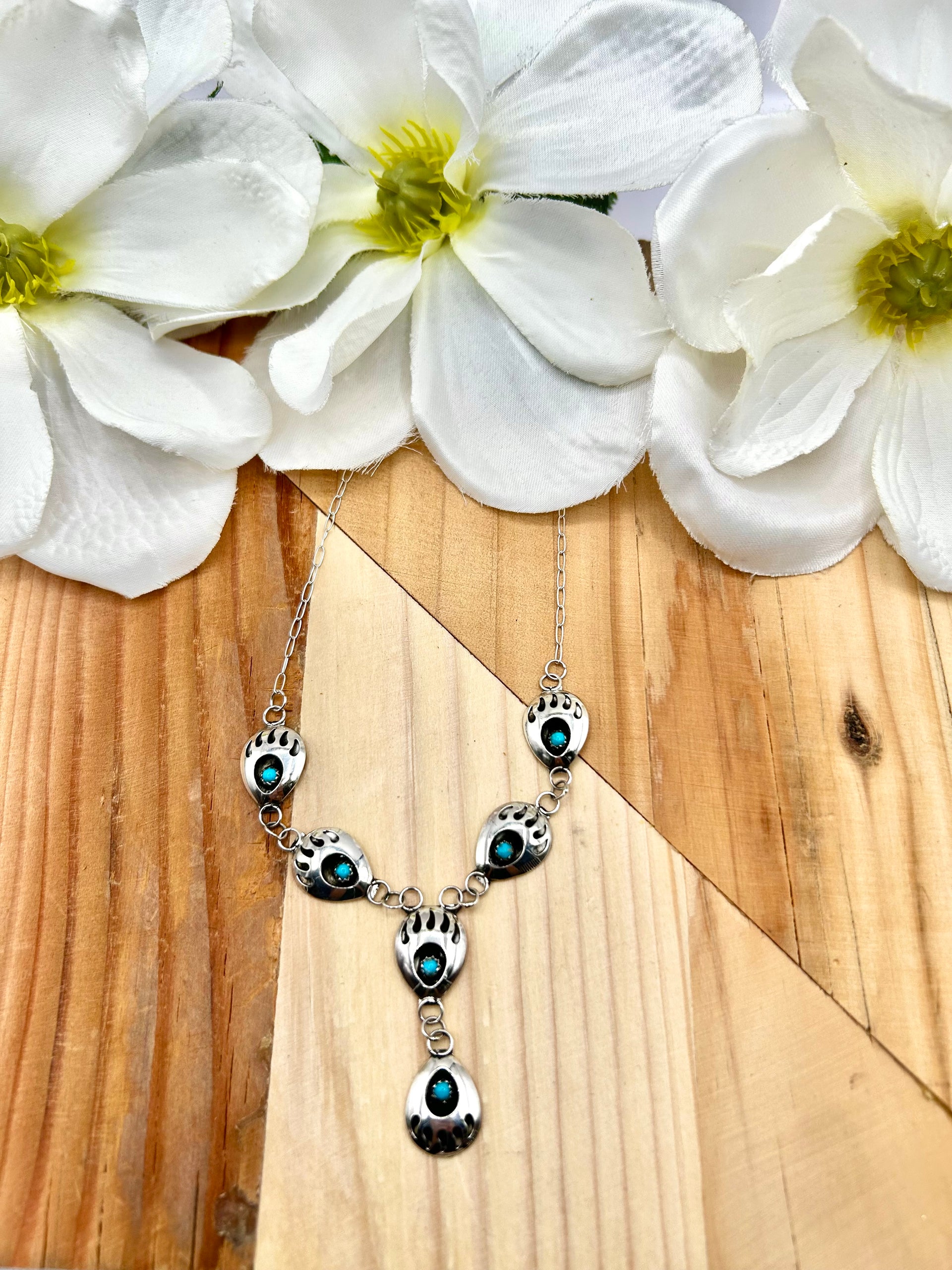 Navajo Made Kingman Turquoise & Sterling Silver Necklace
