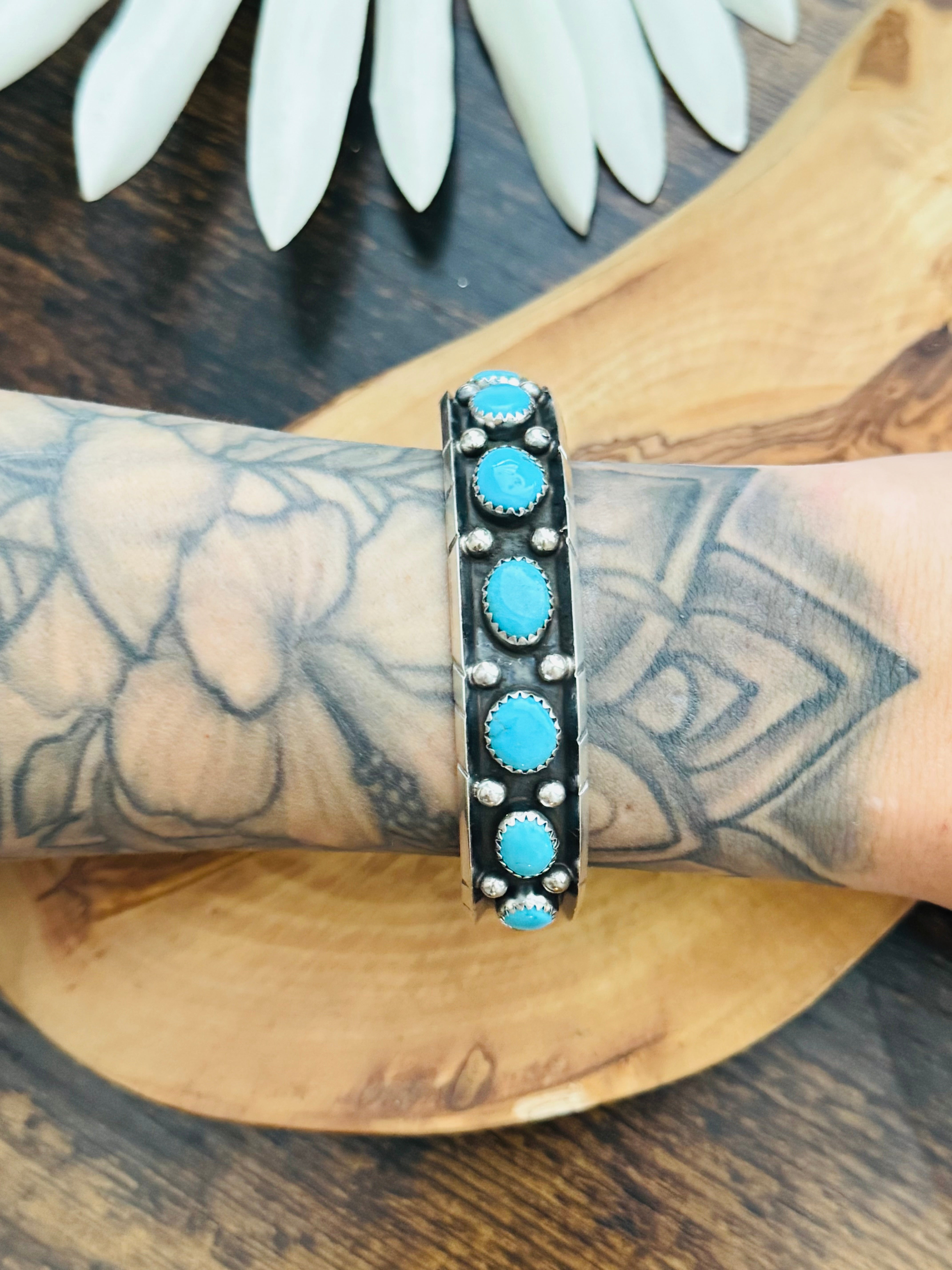 Navajo Made Kingman Turquoise & Sterling Silver Cuff Bracelet