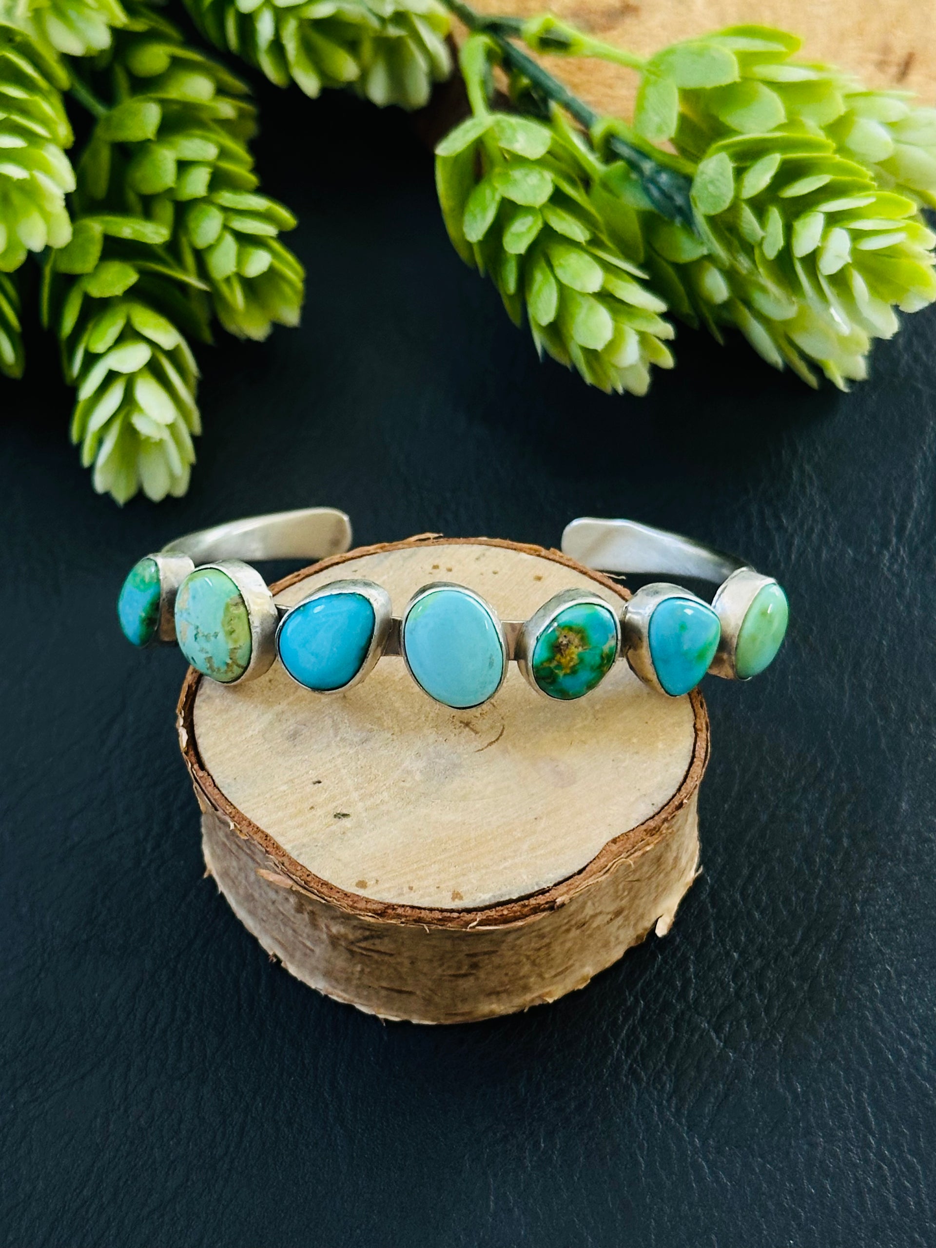 Navajo Made Sonoran Mountain & Sterling Silver Cuff Bracelet