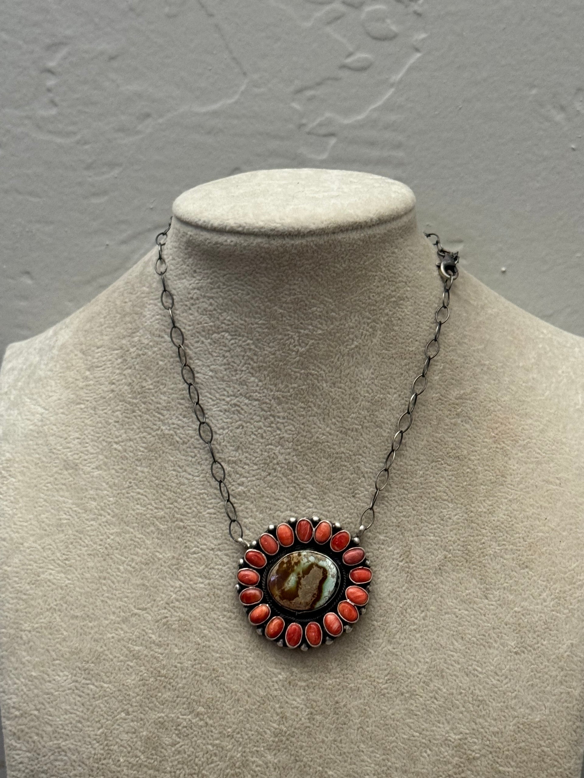 Navajo Made Multi Stone & Sterling Silver Cluster Necklace