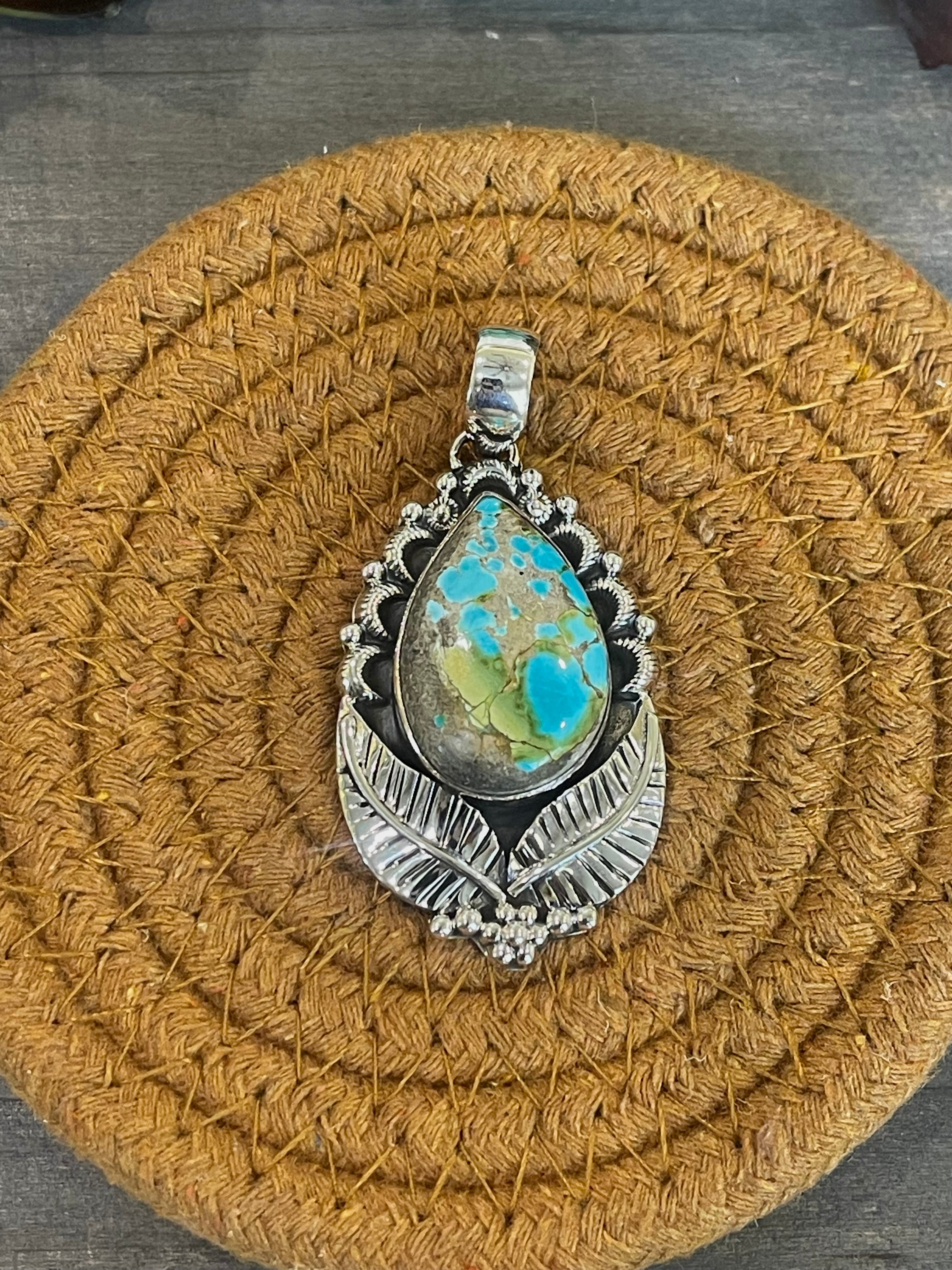 Southwest Handmade Sonoran Mountain Turquoise & Sterling Silver Pendant