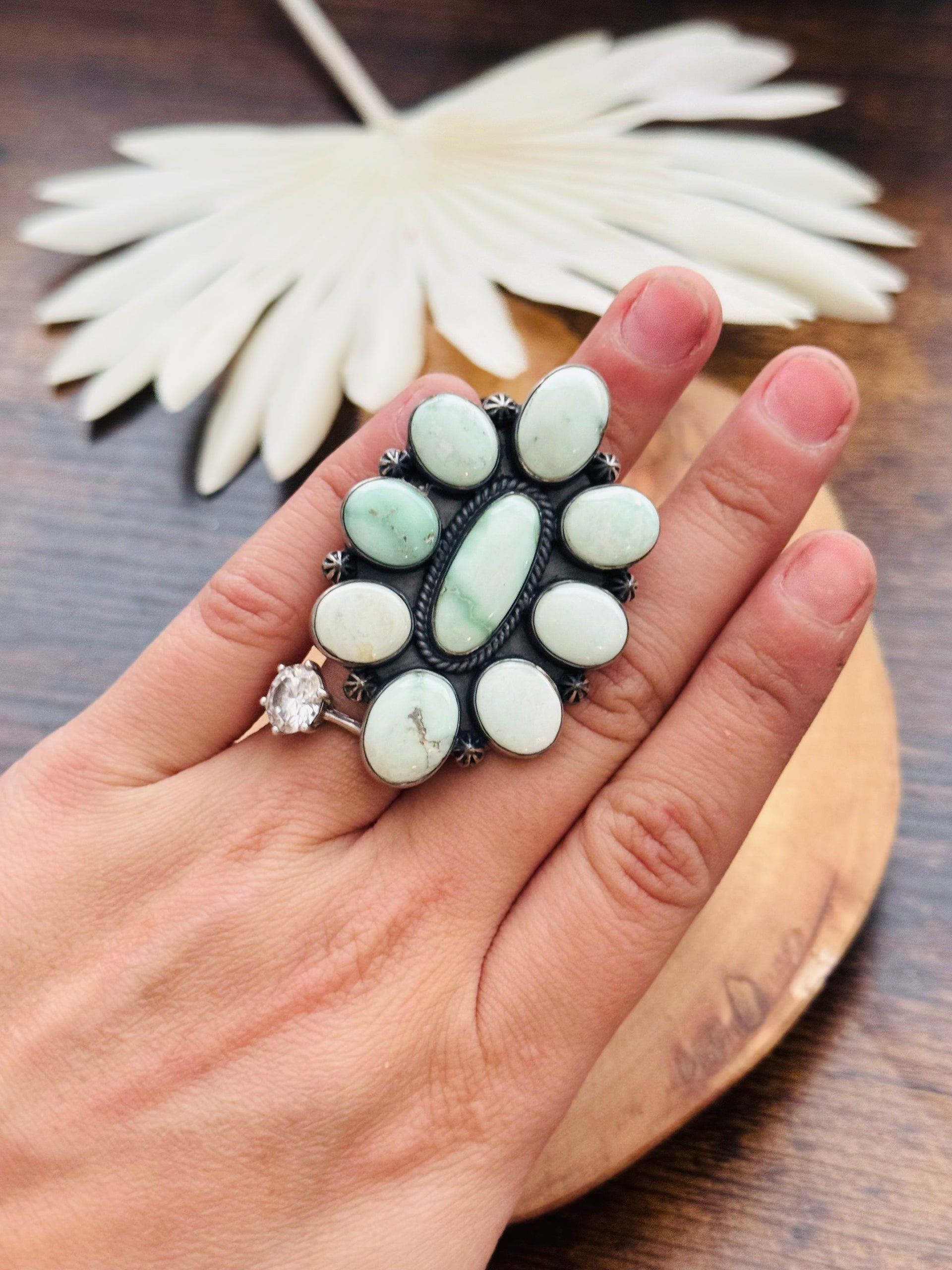 Southwest Handmade Paloma Variscite & Sterling Silver Adjustable Cluster Ring