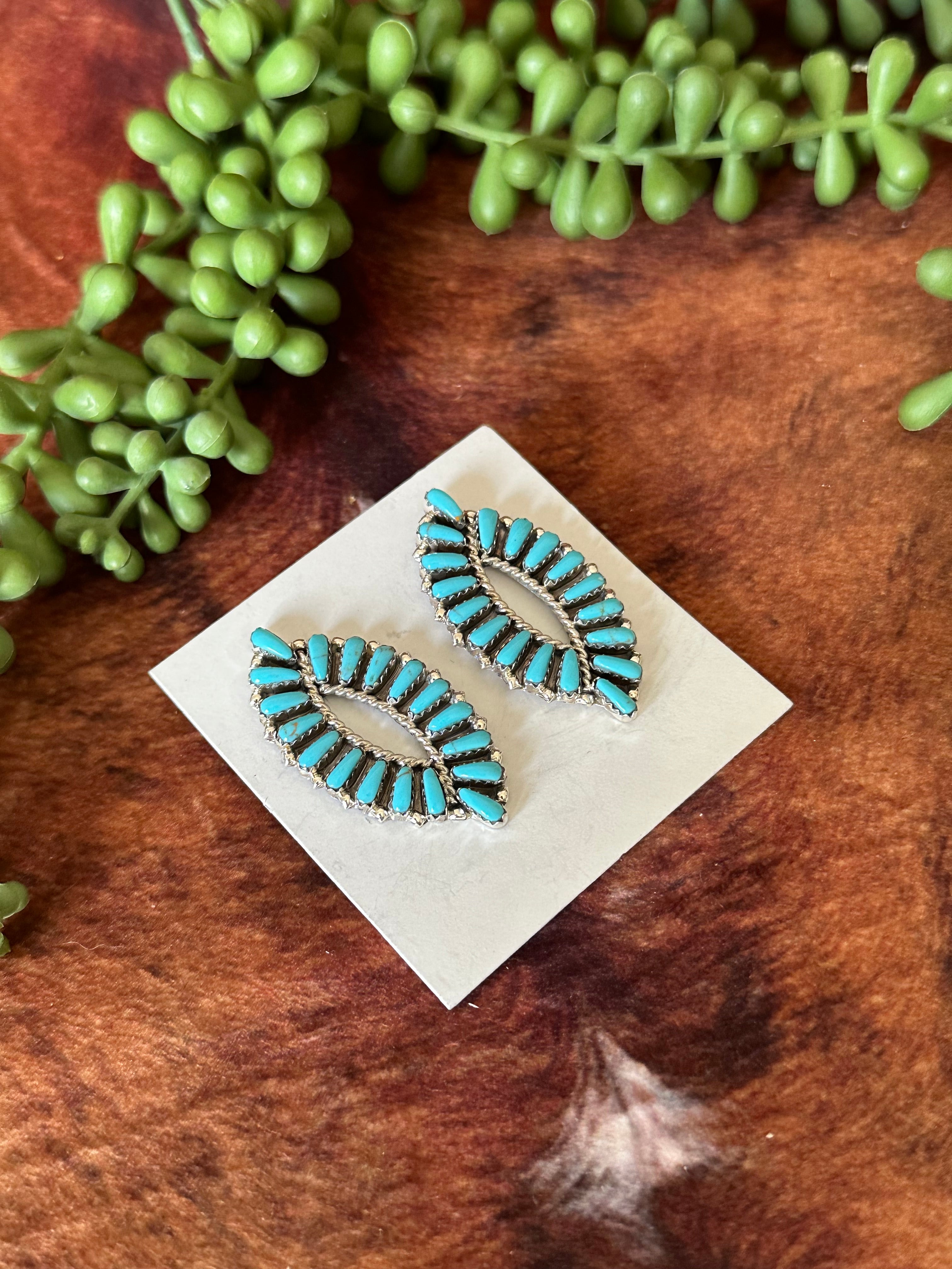 Tamara Benally Turquoise & Sterling Silver Post Dangle Earrings