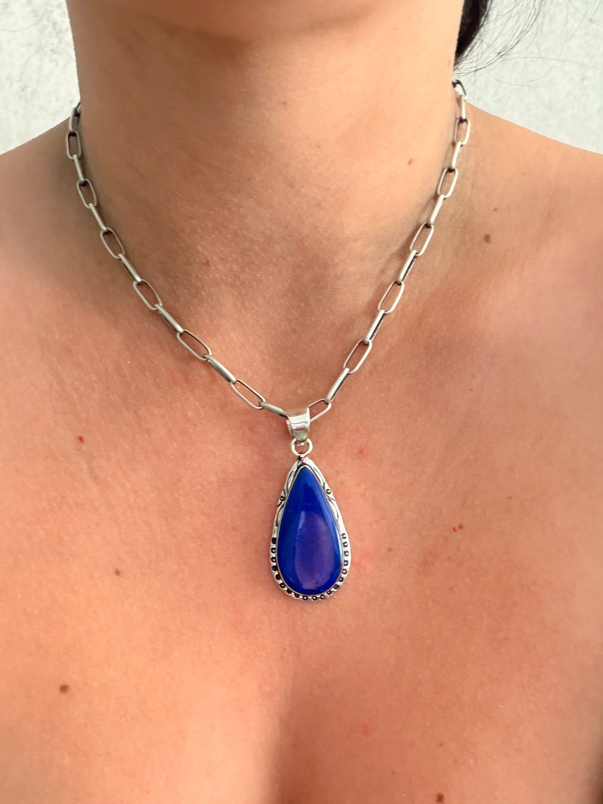 Navajo Made Lapis & Sterling Silver Pendant